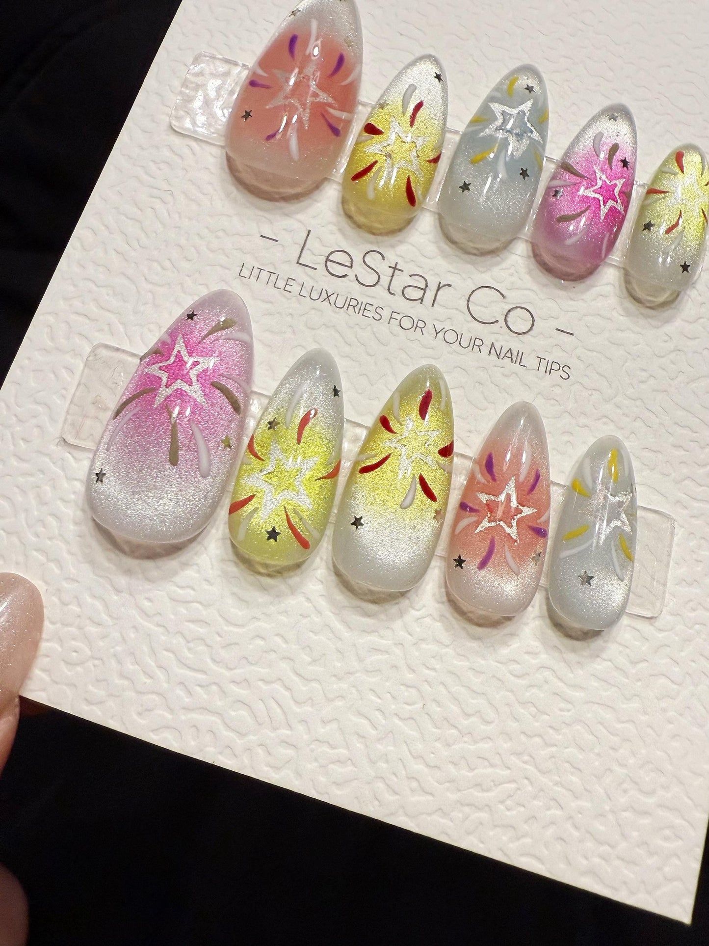 Handmade Firework Press On Nails | Reusable Gel Acrylic Set