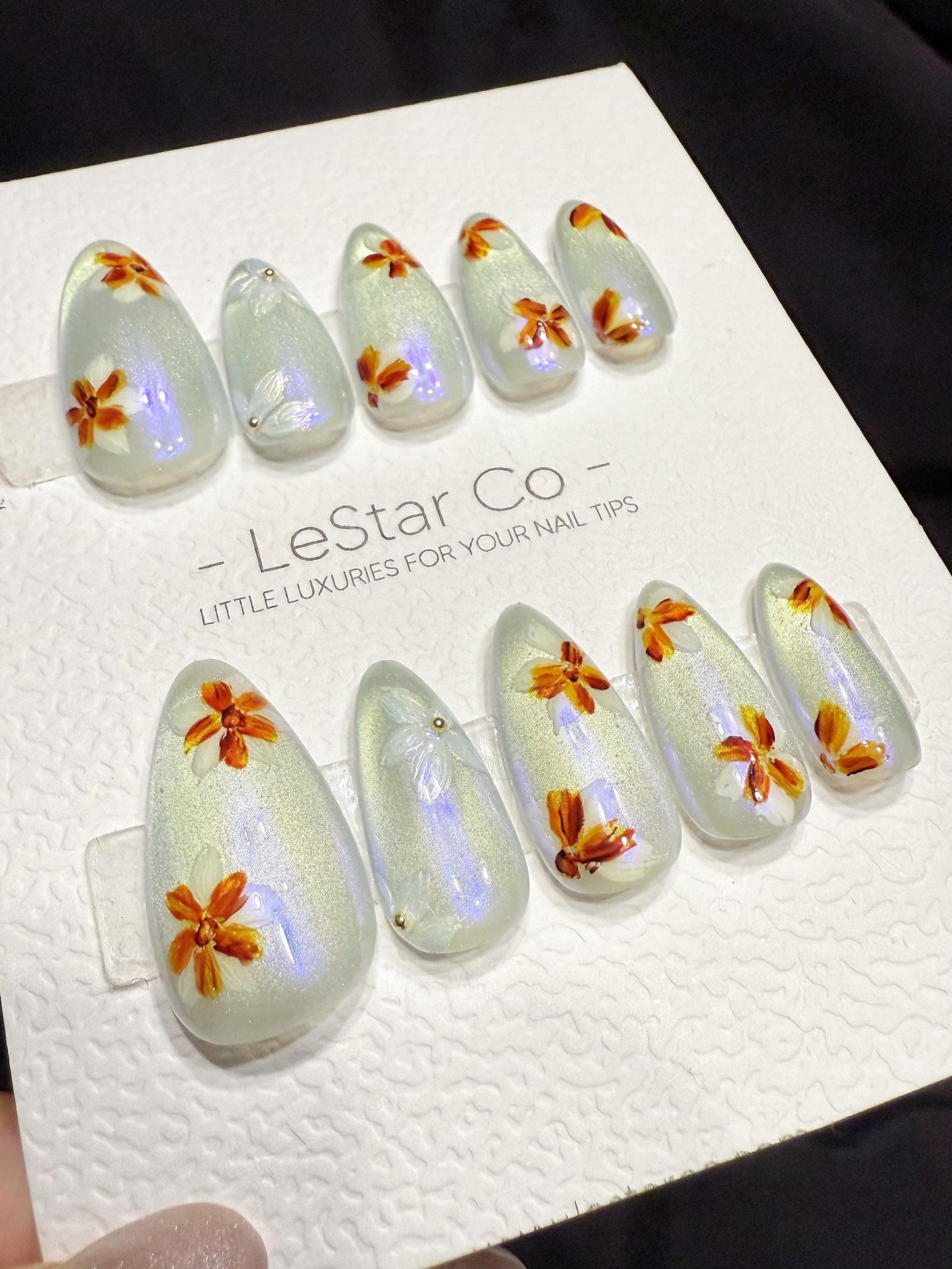 Reusable Aurora Garden Bloom Cat Eye | Handmade Press On Gel Nails