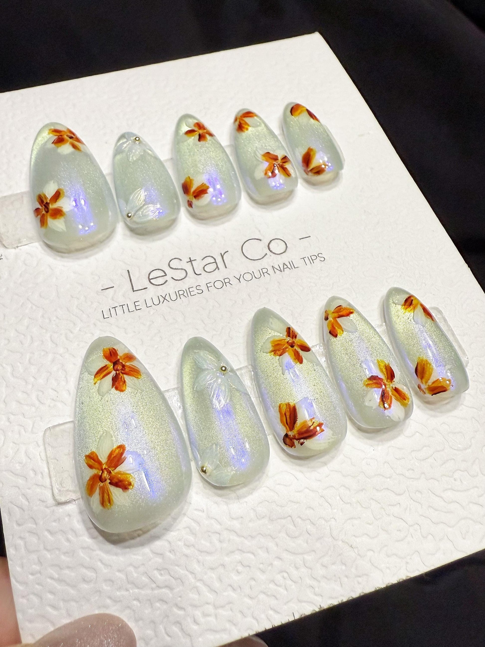 Reusable Aurora Garden Bloom Cat Eye | Handmade Press On Gel Nails