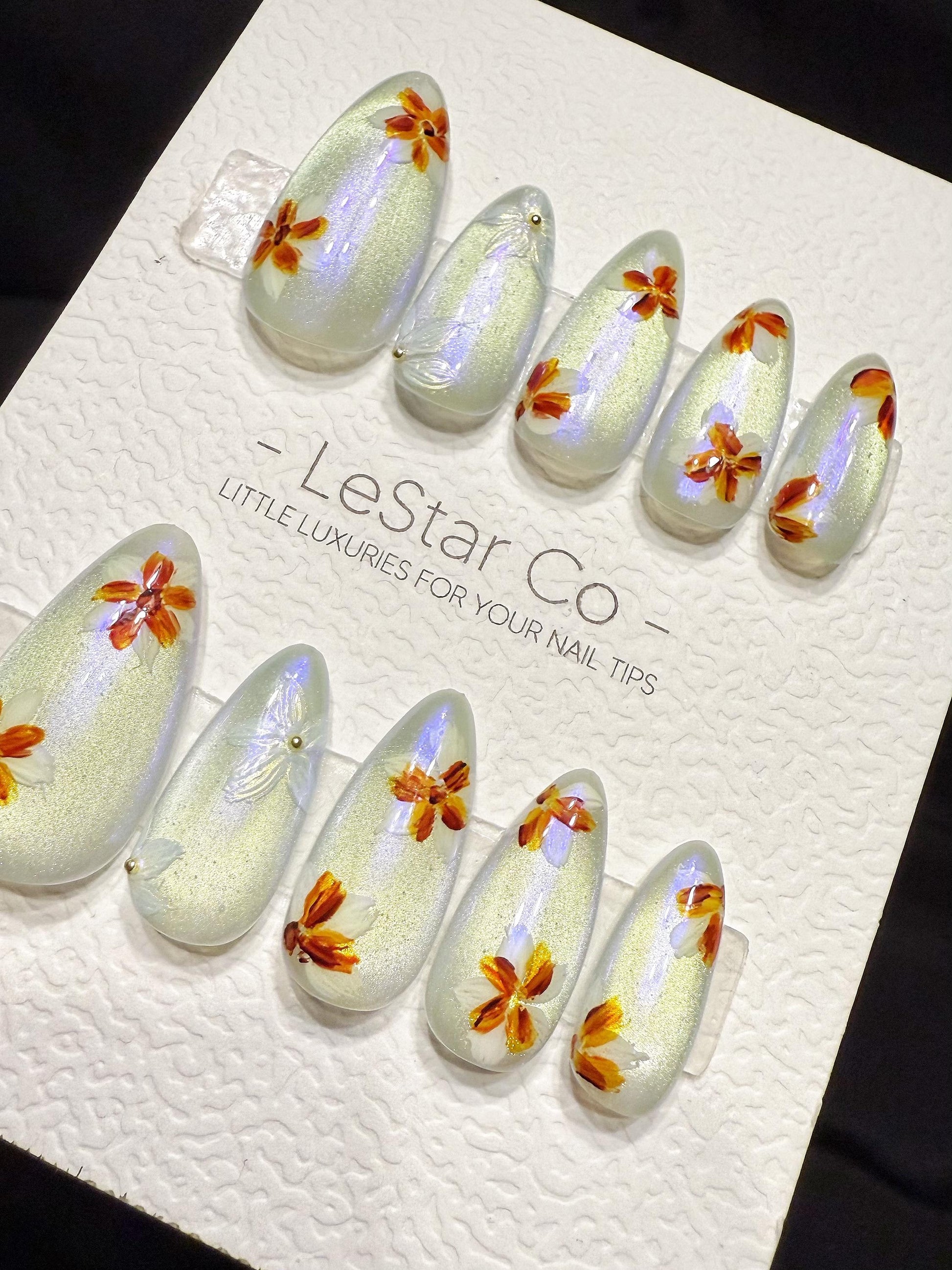 Reusable Aurora Garden Bloom Cat Eye | Handmade Press On Gel Nails