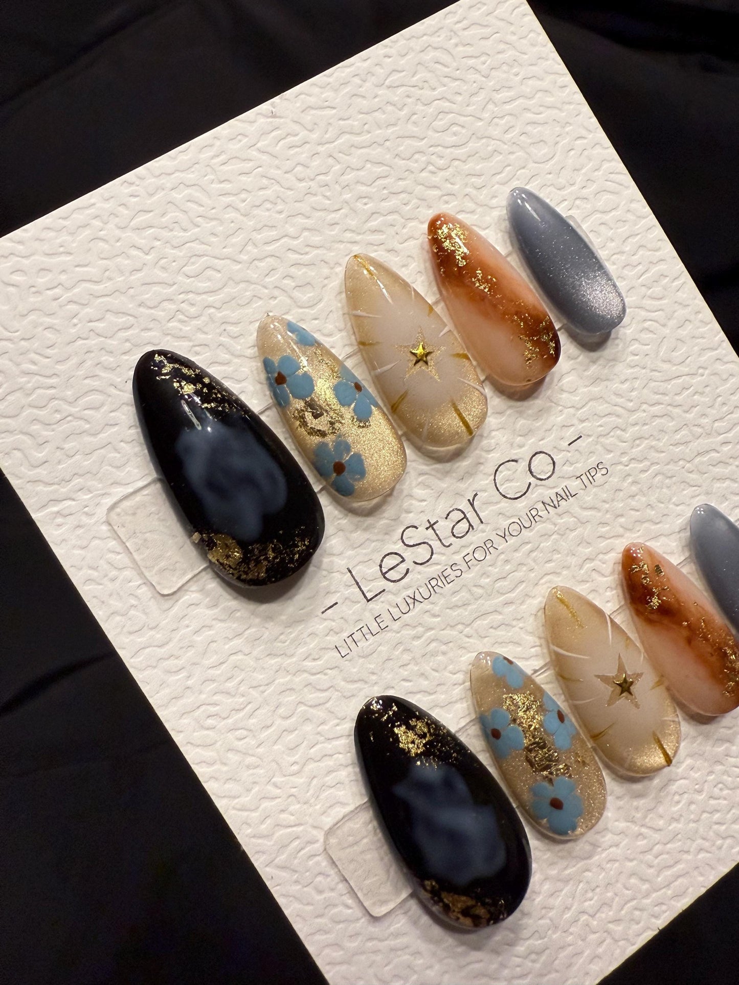Reusable Vintage Midnight Petals | Handmade Press On Gel Acrylic Nails | 4for3 Timed Offer