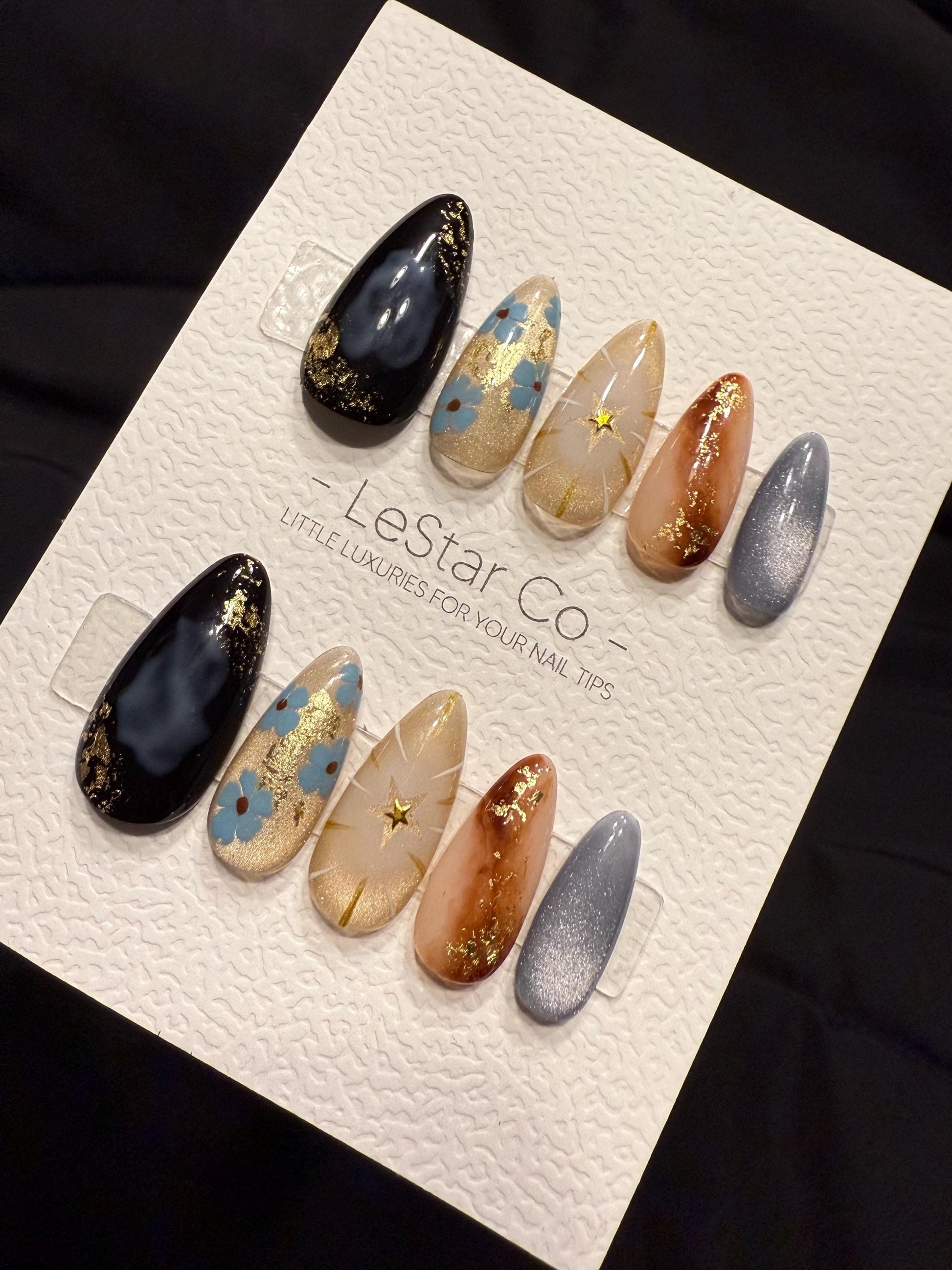 Reusable Vintage Midnight Petals | Handmade Press On Gel Acrylic Nails | 4for3 Timed Offer