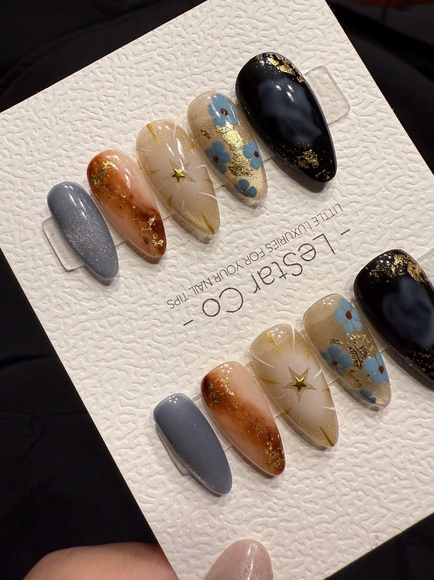Reusable Vintage Midnight Petals | Handmade Press On Gel Acrylic Nails | 4for3 Timed Offer