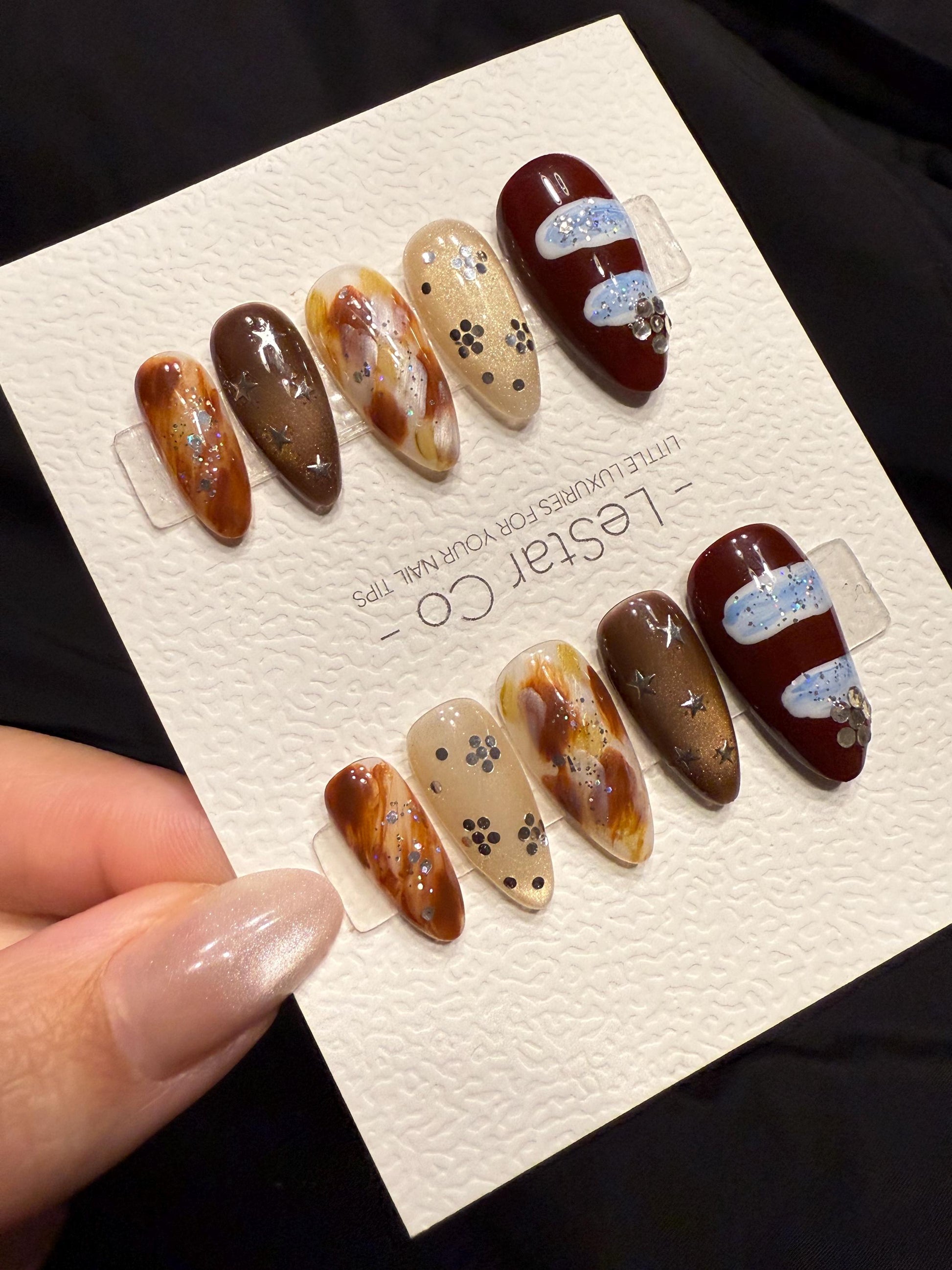 Reusable Winter Cocoa Sky | Handmade Press On Gel Acrylic Nails | 4for3 Timed Offer