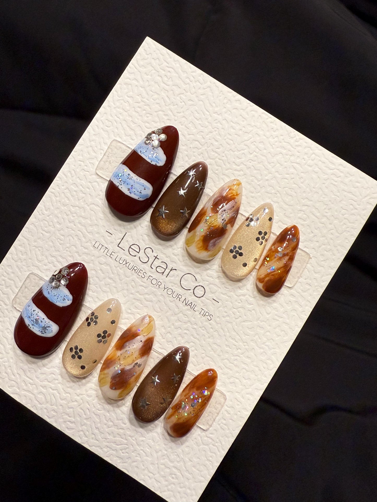 Reusable Winter Cocoa Sky | Handmade Press On Gel Acrylic Nails | 4for3 Timed Offer