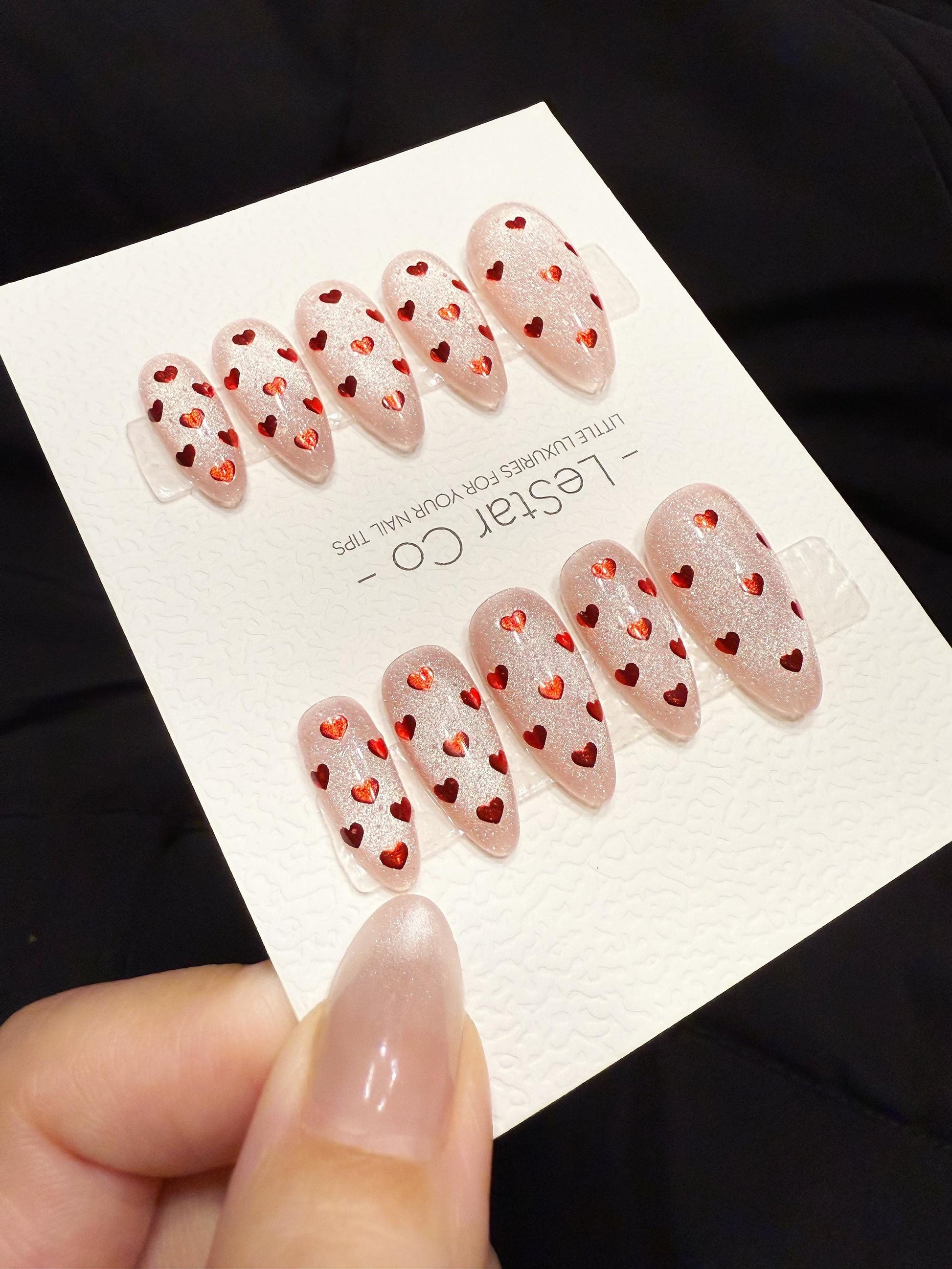 Reusable Candy kiss Hearts Cat Eye | Handmade Press On Gel Nails