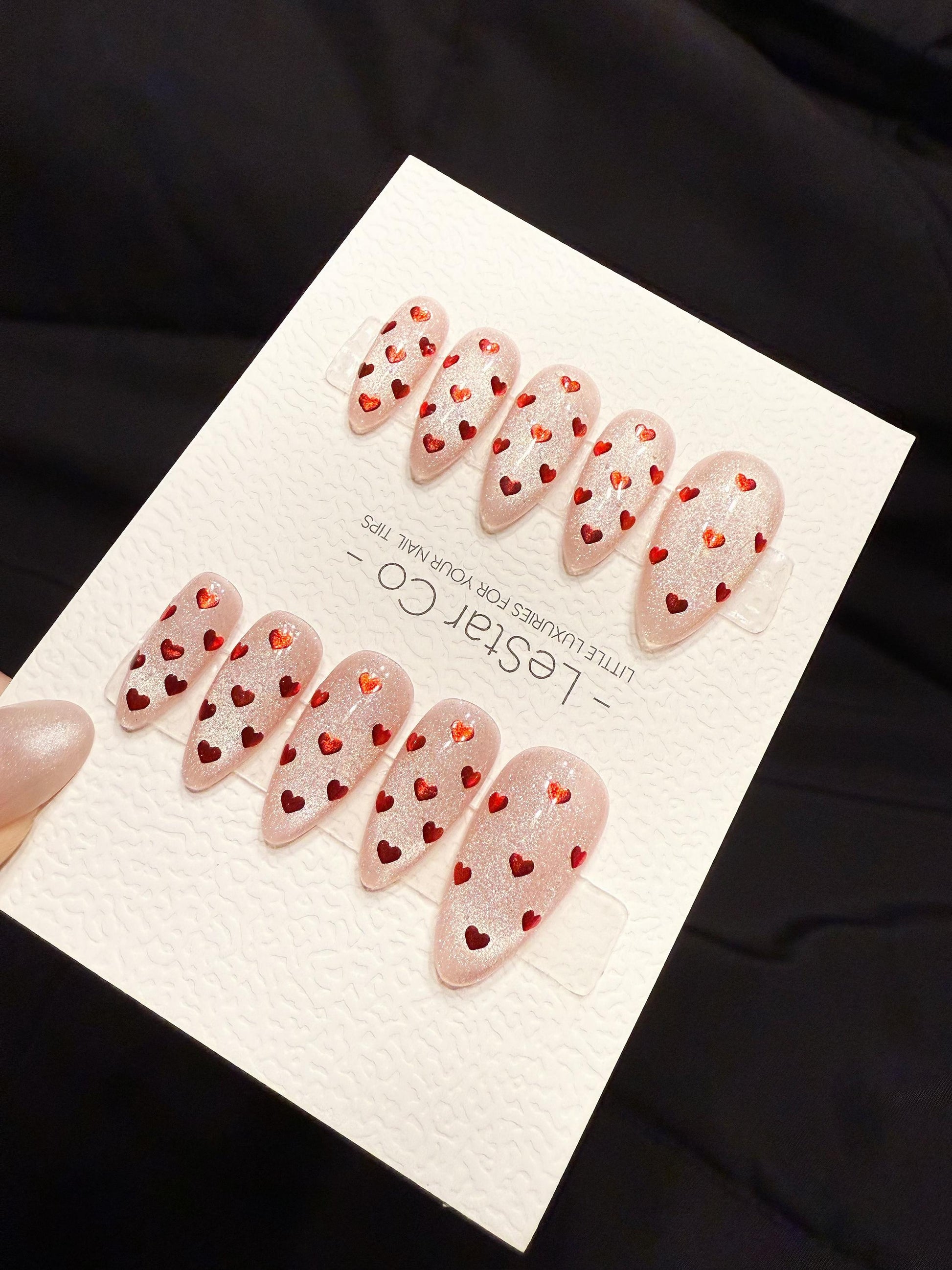 Reusable Candy kiss Hearts Cat Eye | Handmade Press On Gel Nails