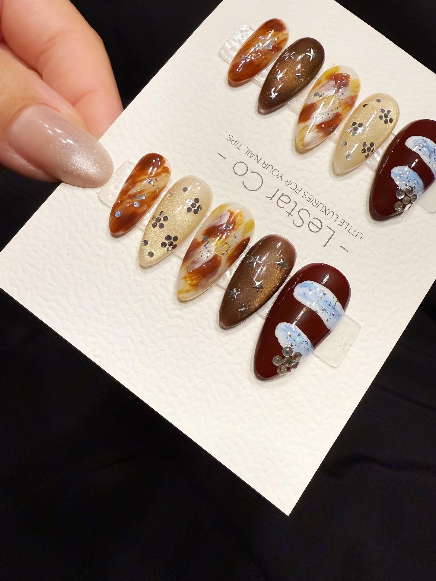 Reusable Cocoa Drift Illusion | Handmade Press On Gel Acrylic Nails | 4for3 Timed Offer