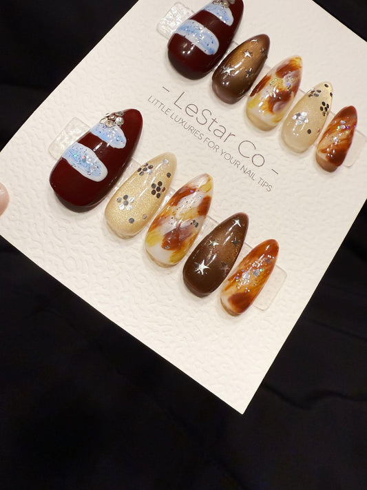Reusable Cocoa Drift Illusion | Handmade Press On Gel Acrylic Nails | 4for3 Timed Offer
