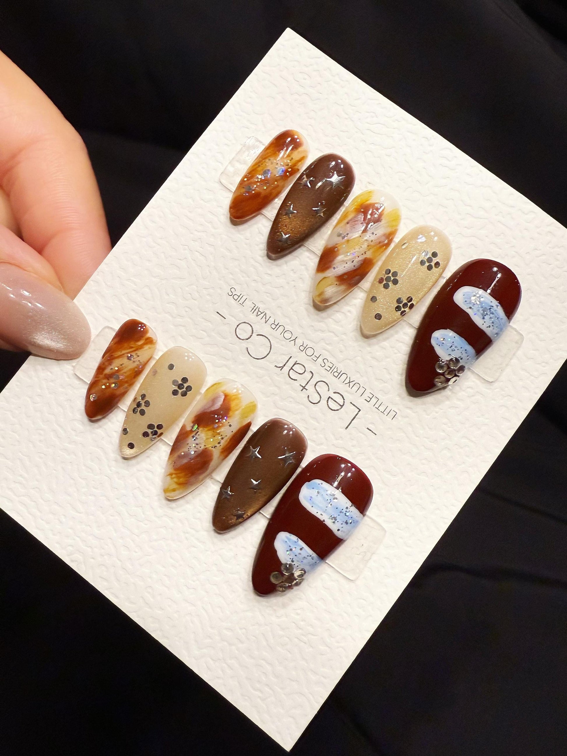 Reusable Cocoa Drift Illusion | Handmade Press On Gel Acrylic Nails | 4for3 Timed Offer