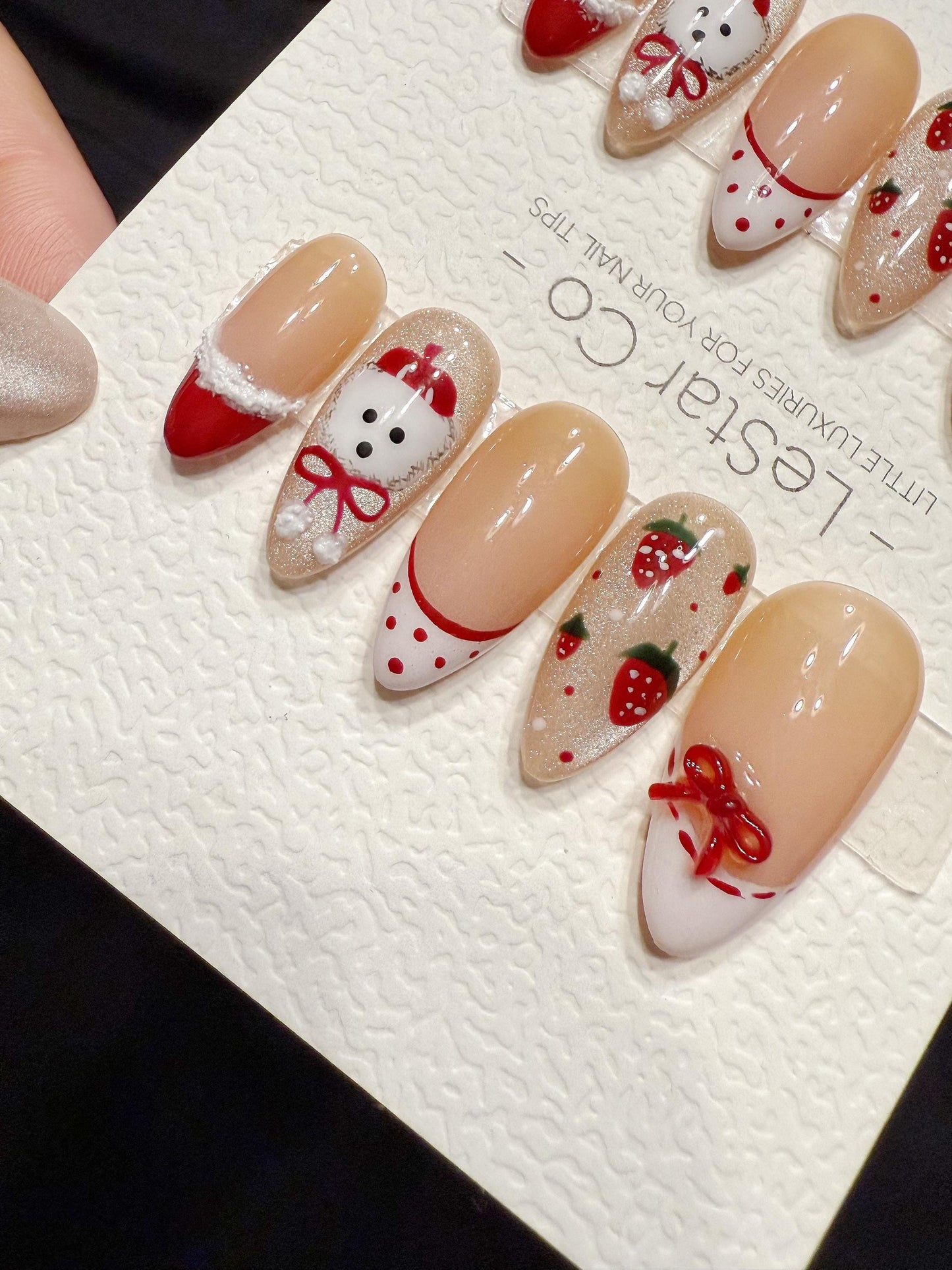 Reusable Strawberry Puppy | Handmade Press On Gel Acrylic Nails | 4for3 Timed Offer