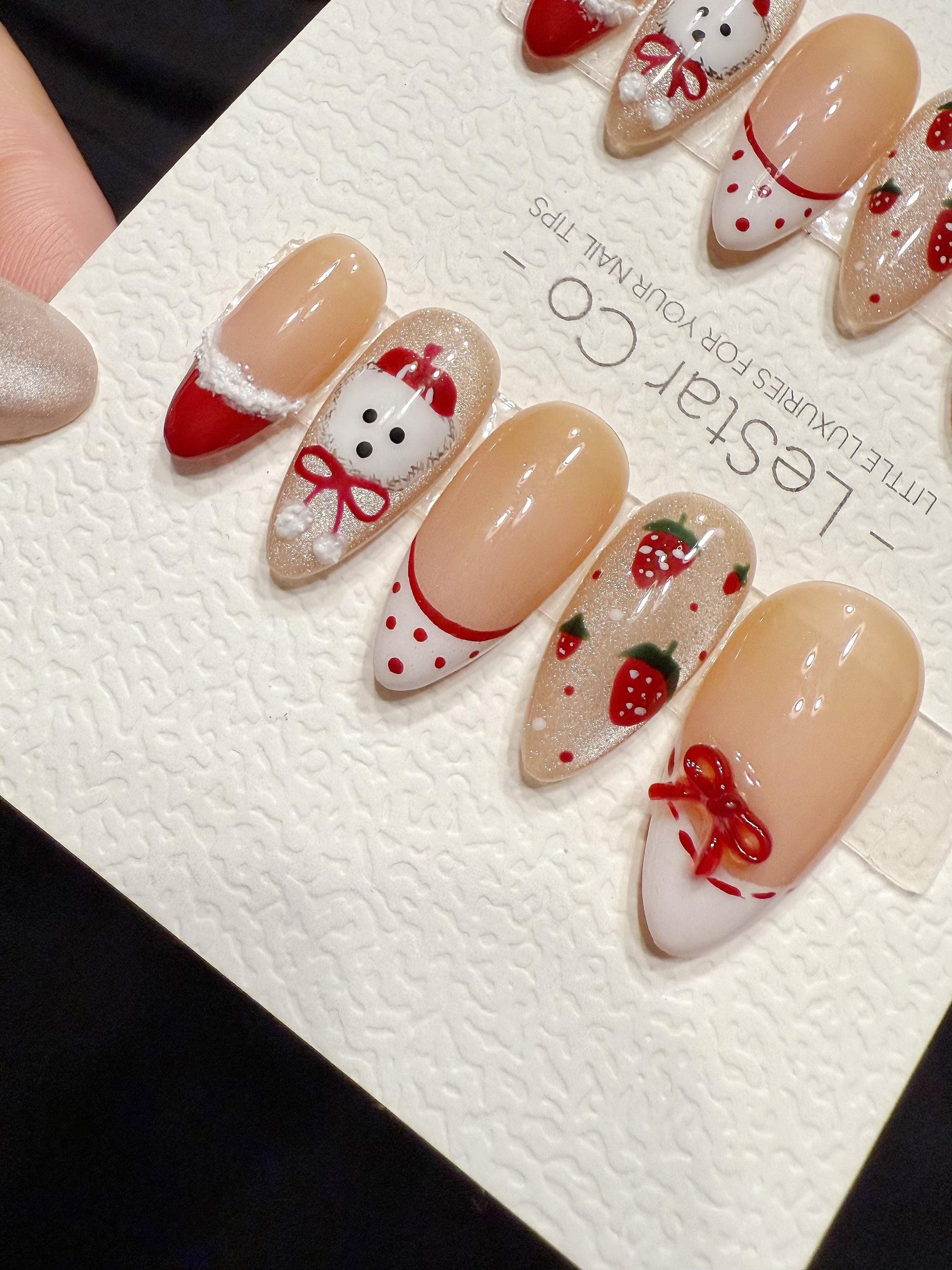 Reusable Strawberry Puppy | Handmade Press On Gel Acrylic Nails | 4for3 Timed Offer