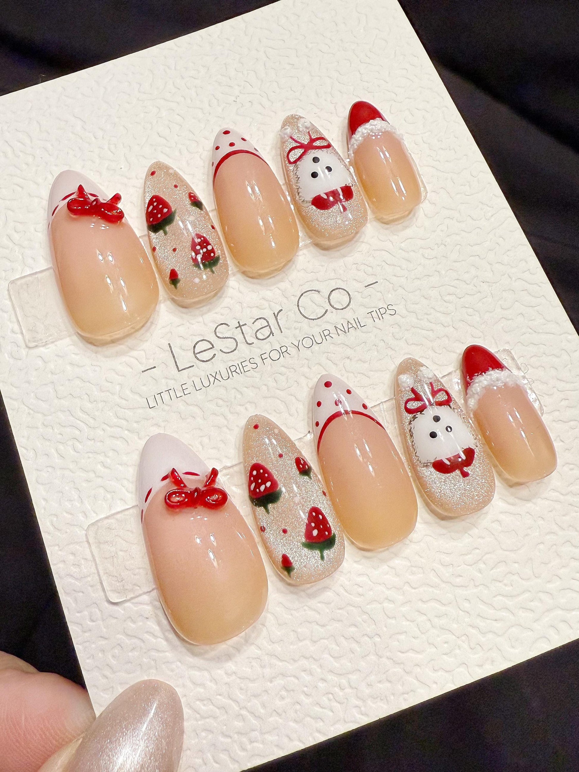 Reusable Strawberry Puppy | Handmade Press On Gel Acrylic Nails | 4for3 Timed Offer