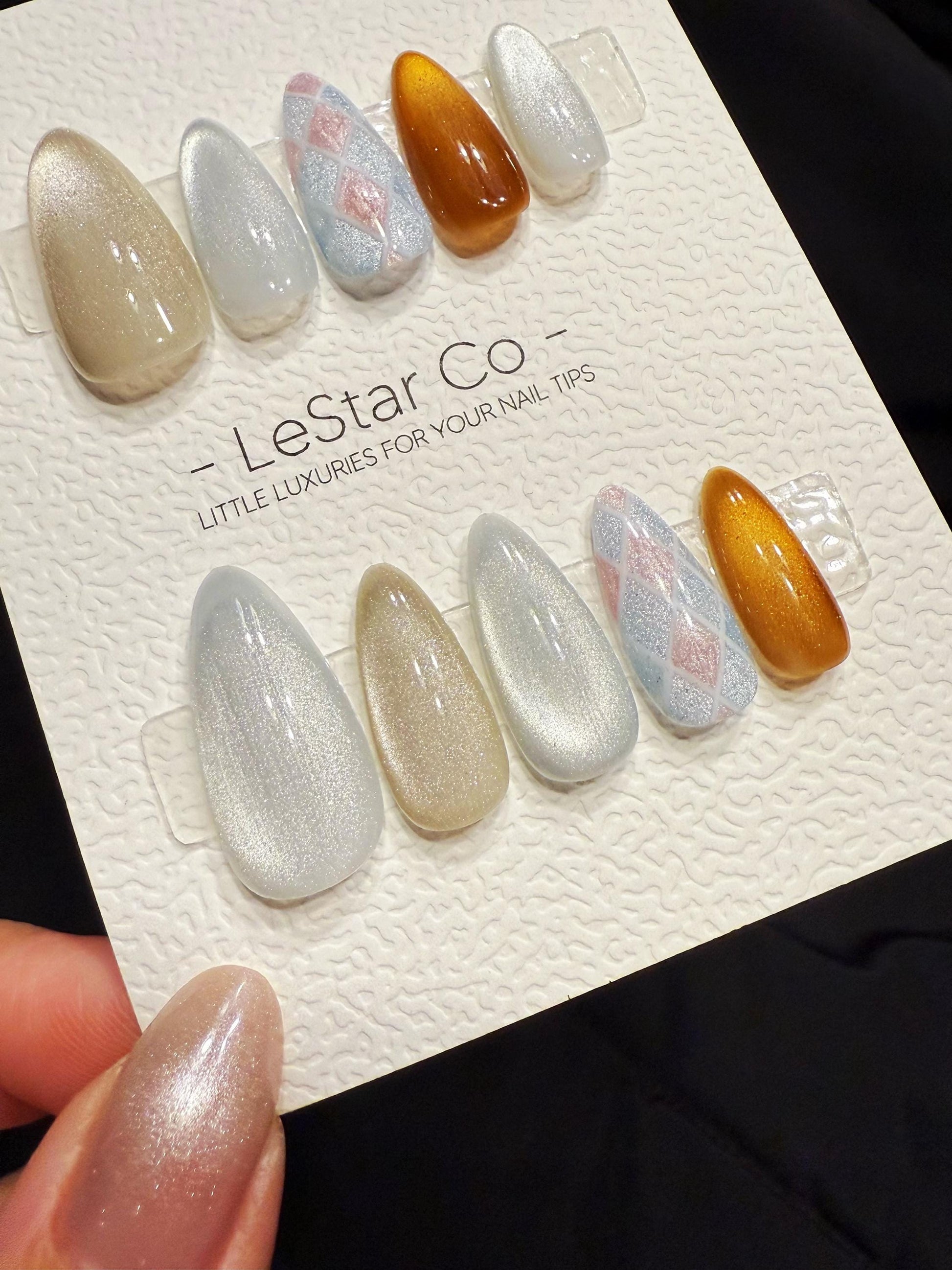Reusable Champagne Tweed Luxe | Handmade Press On Gel Acrylic Nails | 4for3 Timed Offer