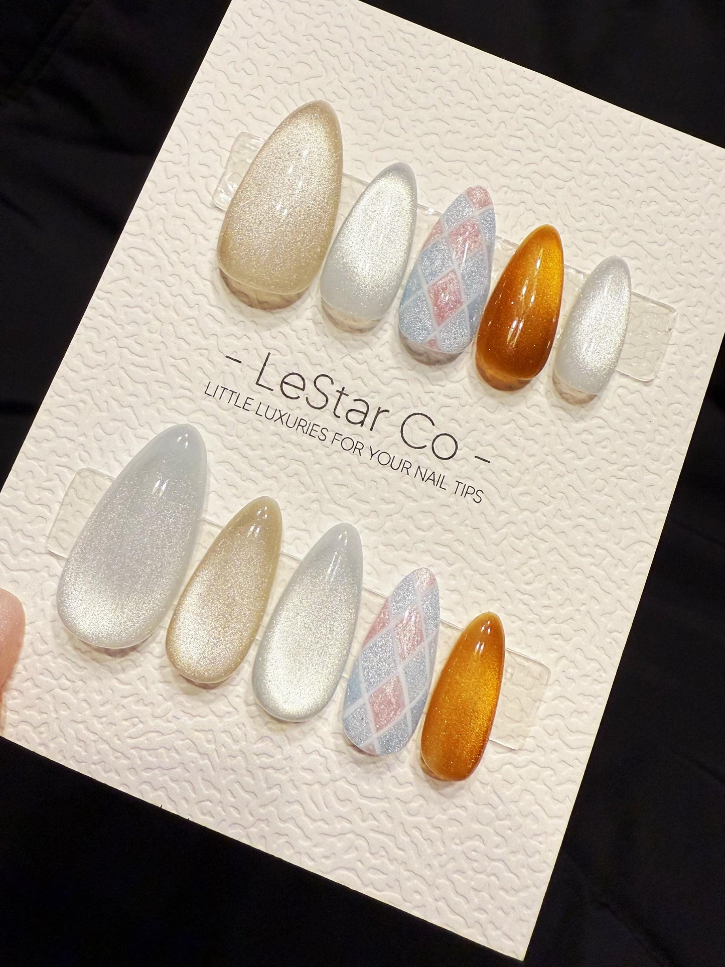 Reusable Champagne Tweed Luxe | Handmade Press On Gel Acrylic Nails | 4for3 Timed Offer