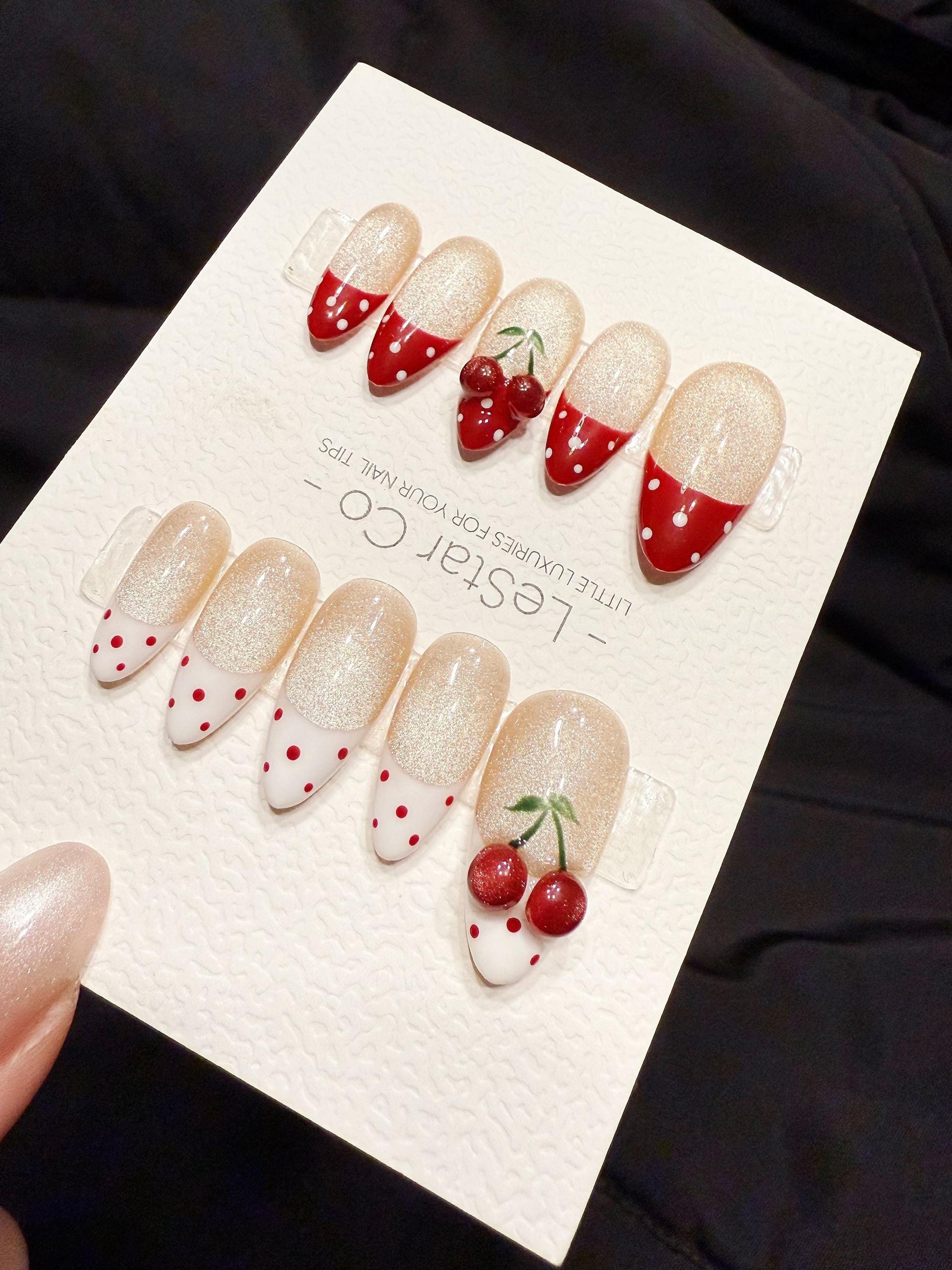 Reusable Fresh Cherry | Handmade Press On Gel Acrylic Nails | 4for3 Timed Offer