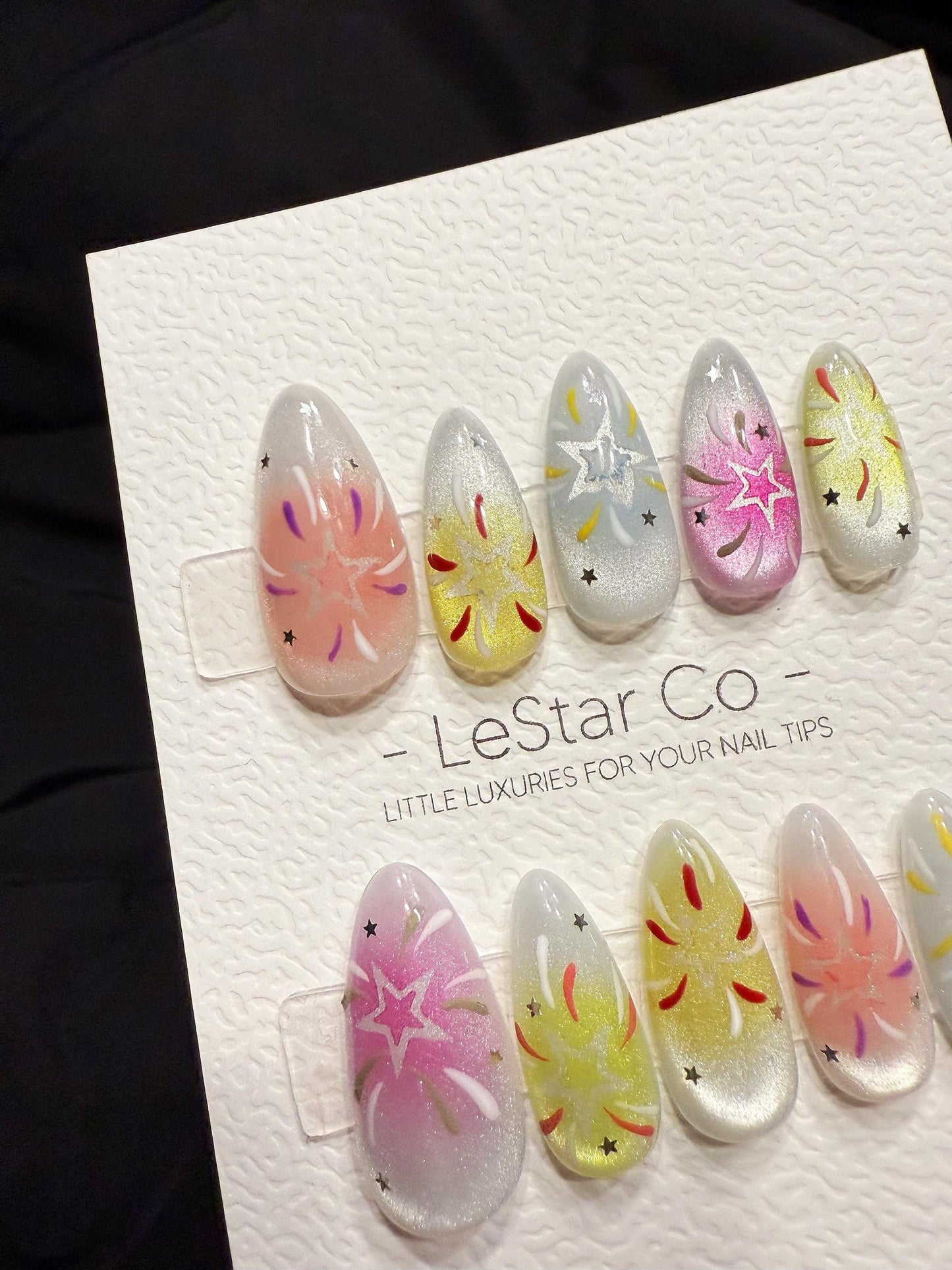 Handmade Firework Press On Nails | Reusable Gel Acrylic Set