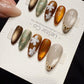 Reusable Mocha Garden Cat Eye | Handmade Press On Gel Nails | 4for3 Timed Offer