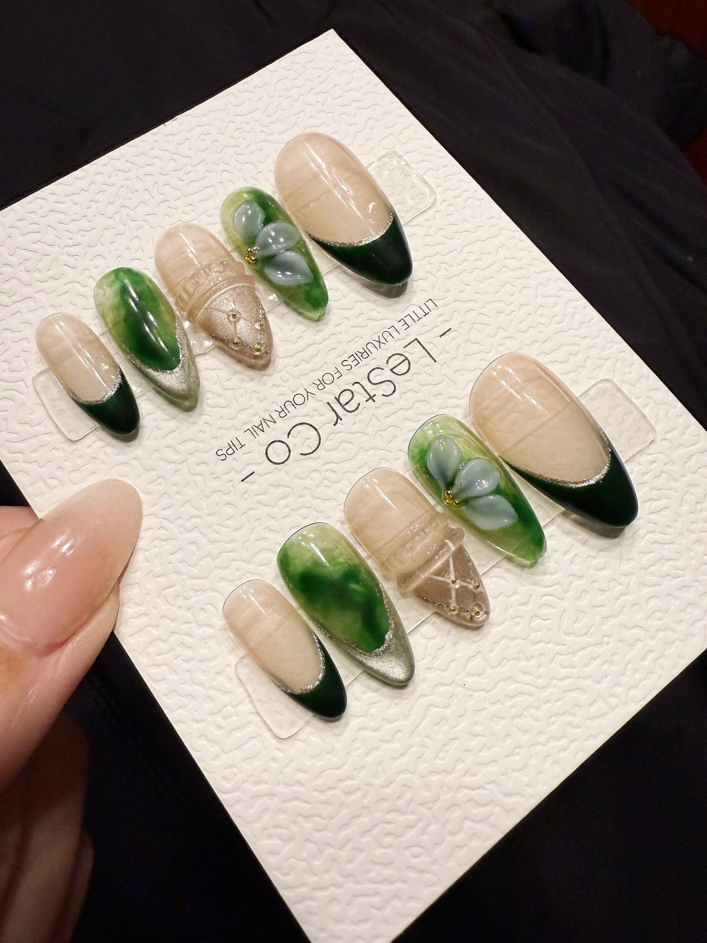 Reusable Emerald Jelly Garden | Handmade Press On Gel Acrylic Nails | 4for3 Timed Offer