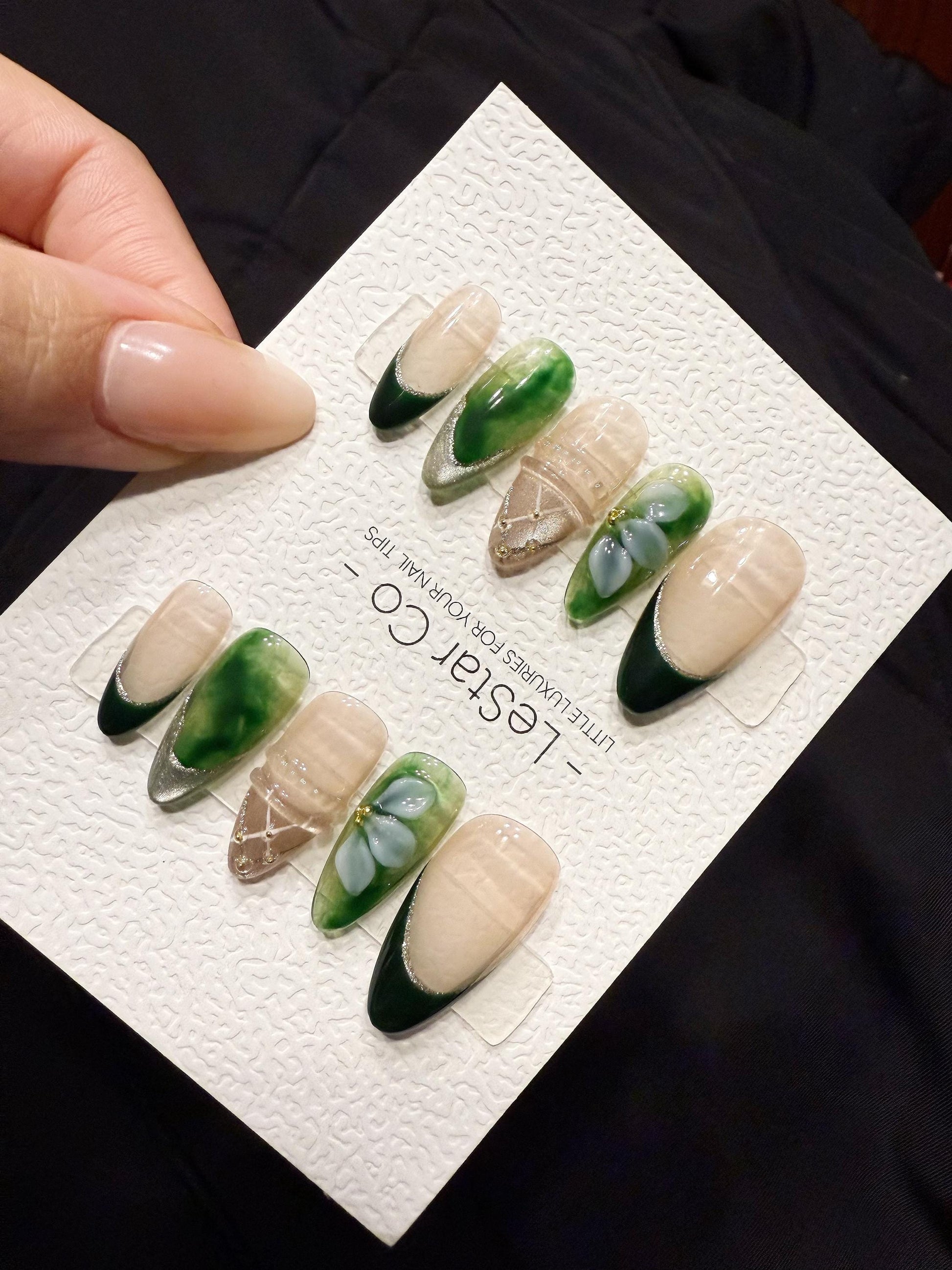 Reusable Emerald Jelly Garden | Handmade Press On Gel Acrylic Nails | 4for3 Timed Offer