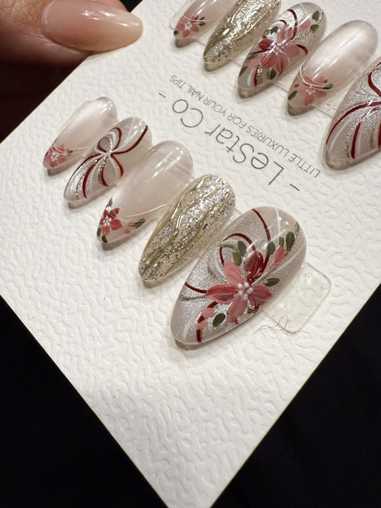 Reusable Petal Ribbon | Handmade Press On Gel Acrylic Nails | 4for3 Timed Offer