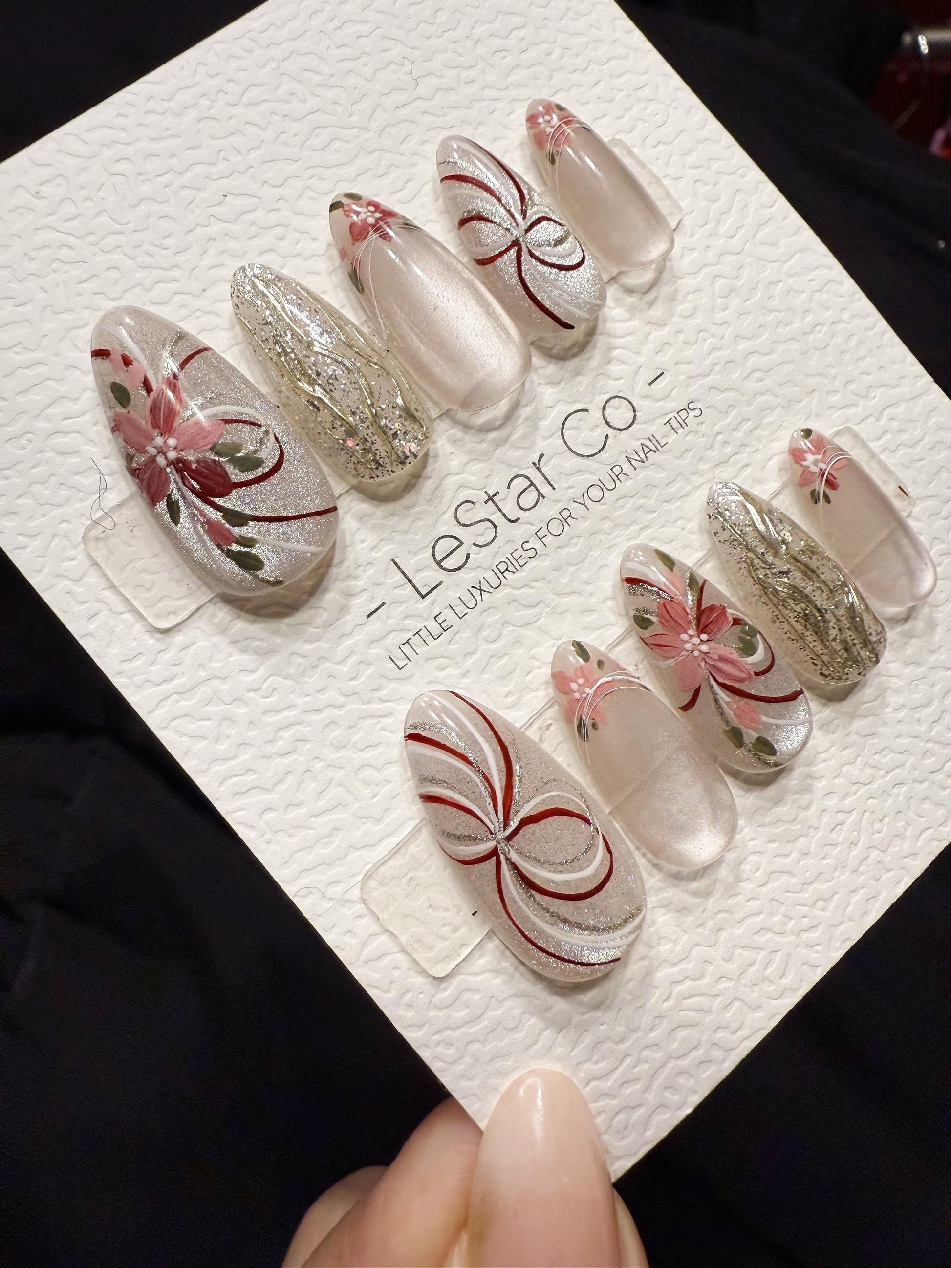 Reusable Petal Ribbon | Handmade Press On Gel Acrylic Nails | 4for3 Timed Offer