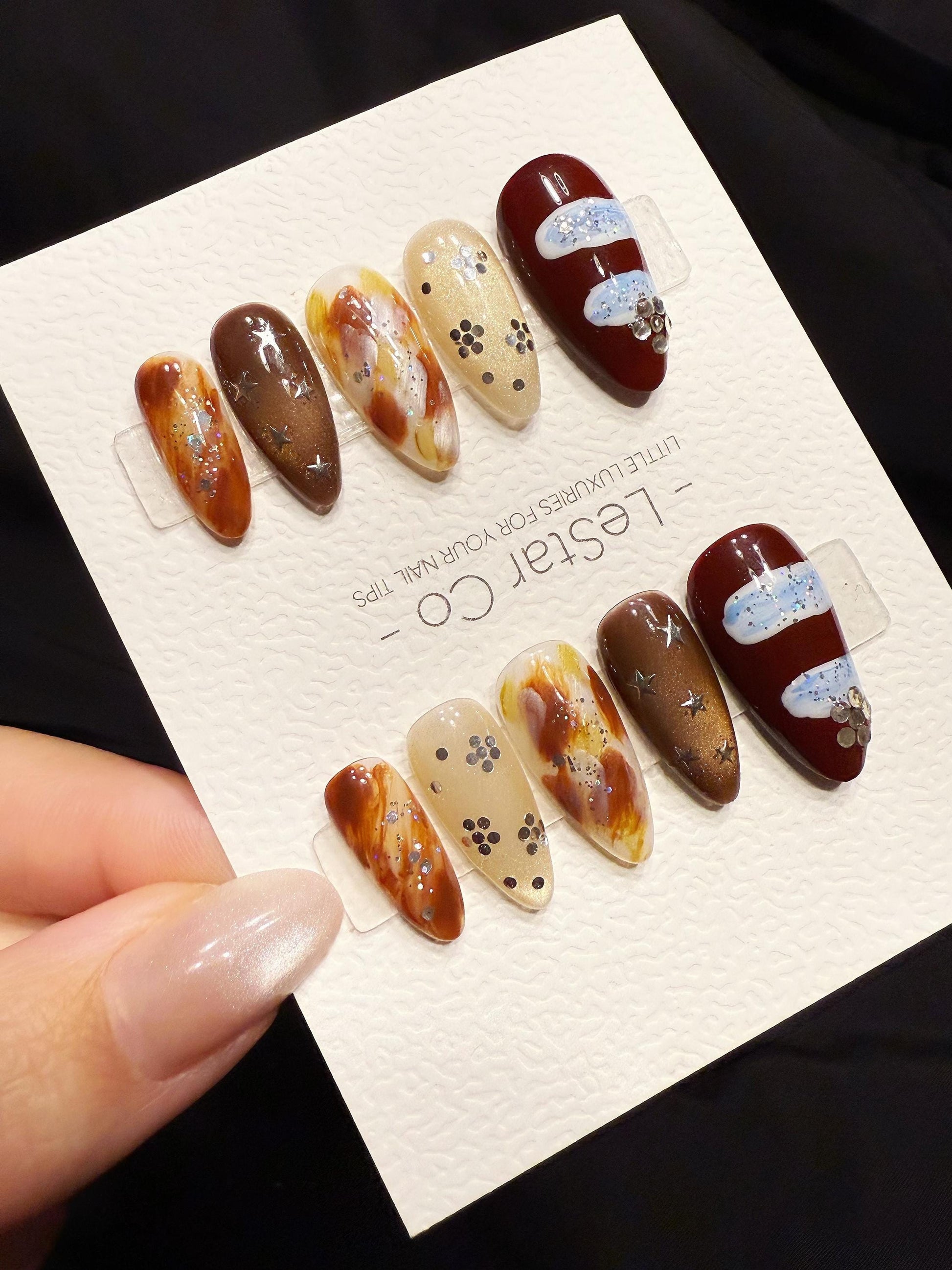 Reusable Cocoa Drift Illusion | Handmade Press On Gel Acrylic Nails | 4for3 Timed Offer