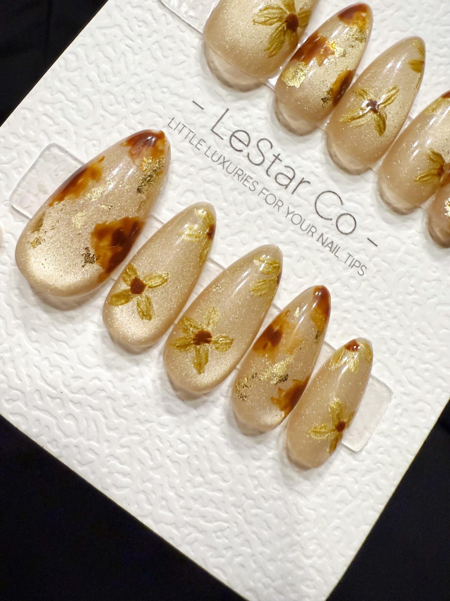 Reusable Golden Petal Drifts | Handmade Press On Gel Acrylic Nails | 4for3 Timed Offer