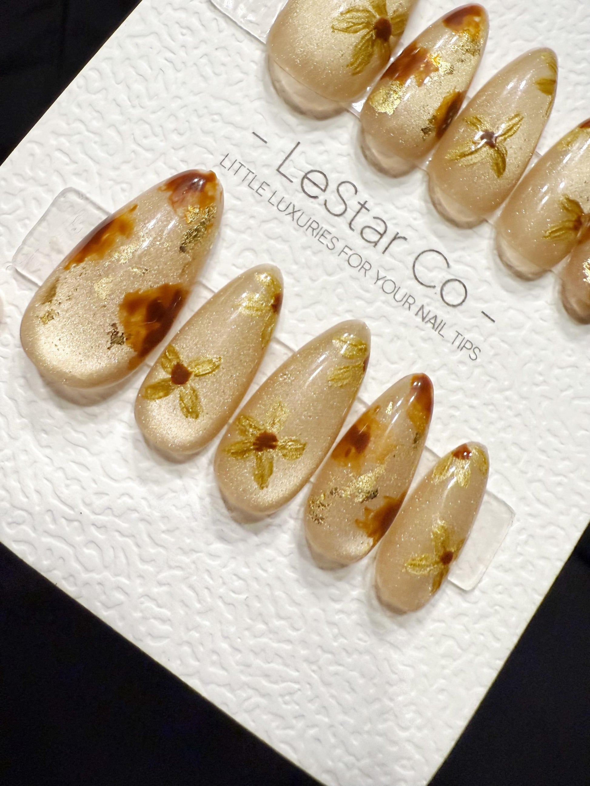 Reusable Golden Petal Drifts | Handmade Press On Gel Acrylic Nails | 4for3 Timed Offer
