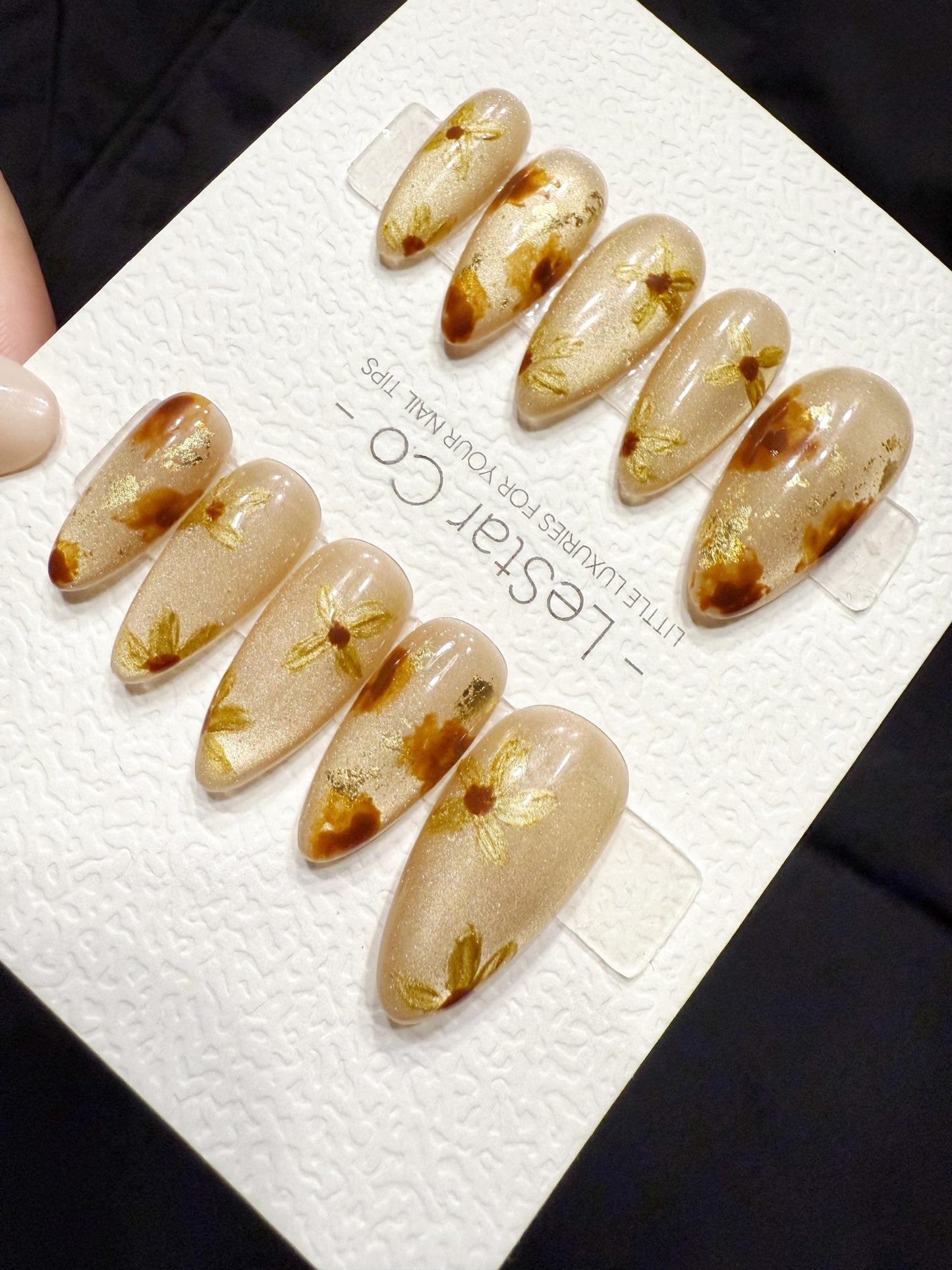 Reusable Golden Petal Drifts | Handmade Press On Gel Acrylic Nails | 4for3 Timed Offer