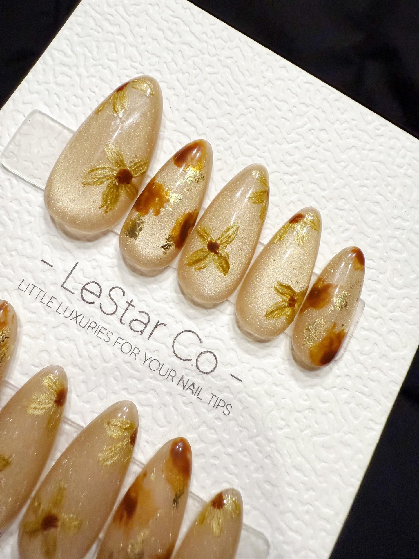 Reusable Golden Petal Drifts | Handmade Press On Gel Acrylic Nails | 4for3 Timed Offer