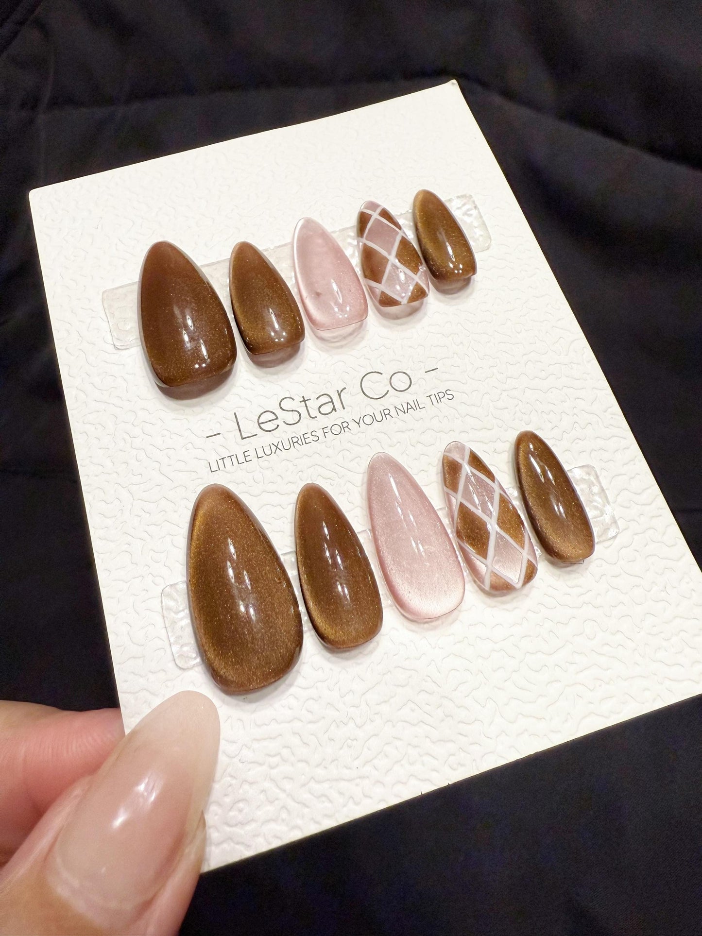 Reusable Cocoa Silk Lines | Handmade Press On Gel Acrylic Nails | 4for3 Timed Offer