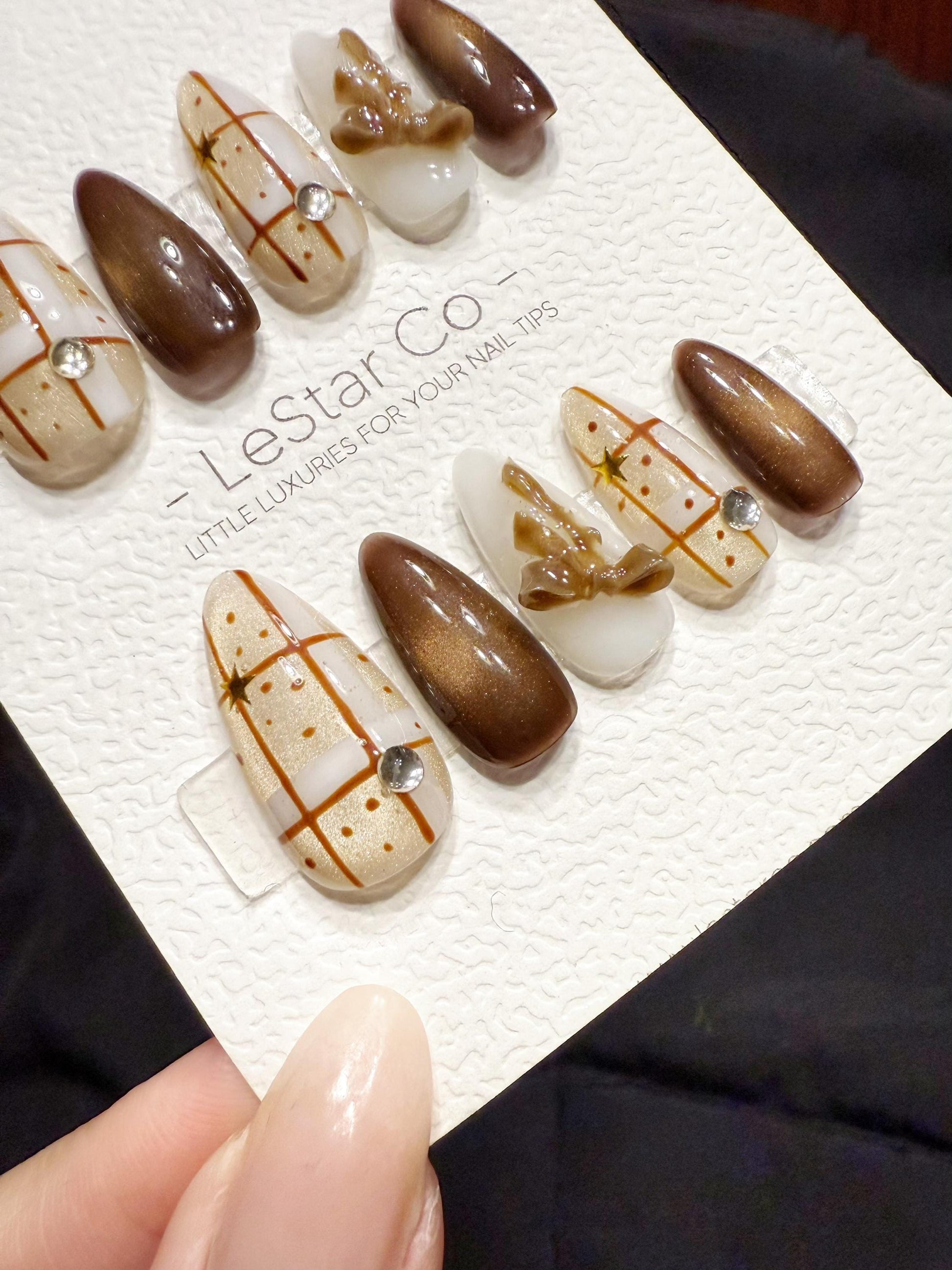 Reusable Brown Aura Chic | Handmade Press On Gel Acrylic Nails | 4for3 Timed Offer