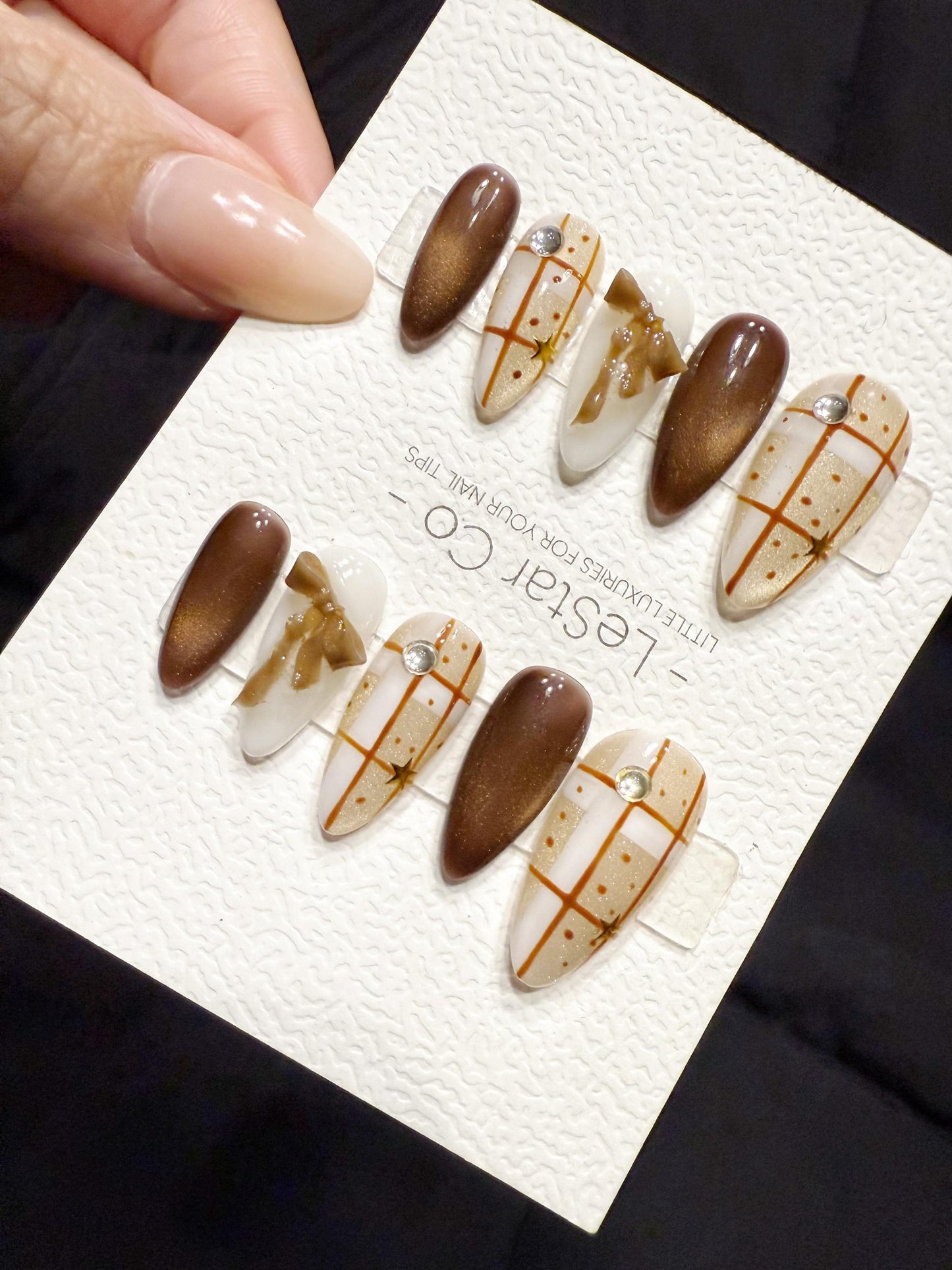 Reusable Brown Aura Chic | Handmade Press On Gel Acrylic Nails | 4for3 Timed Offer
