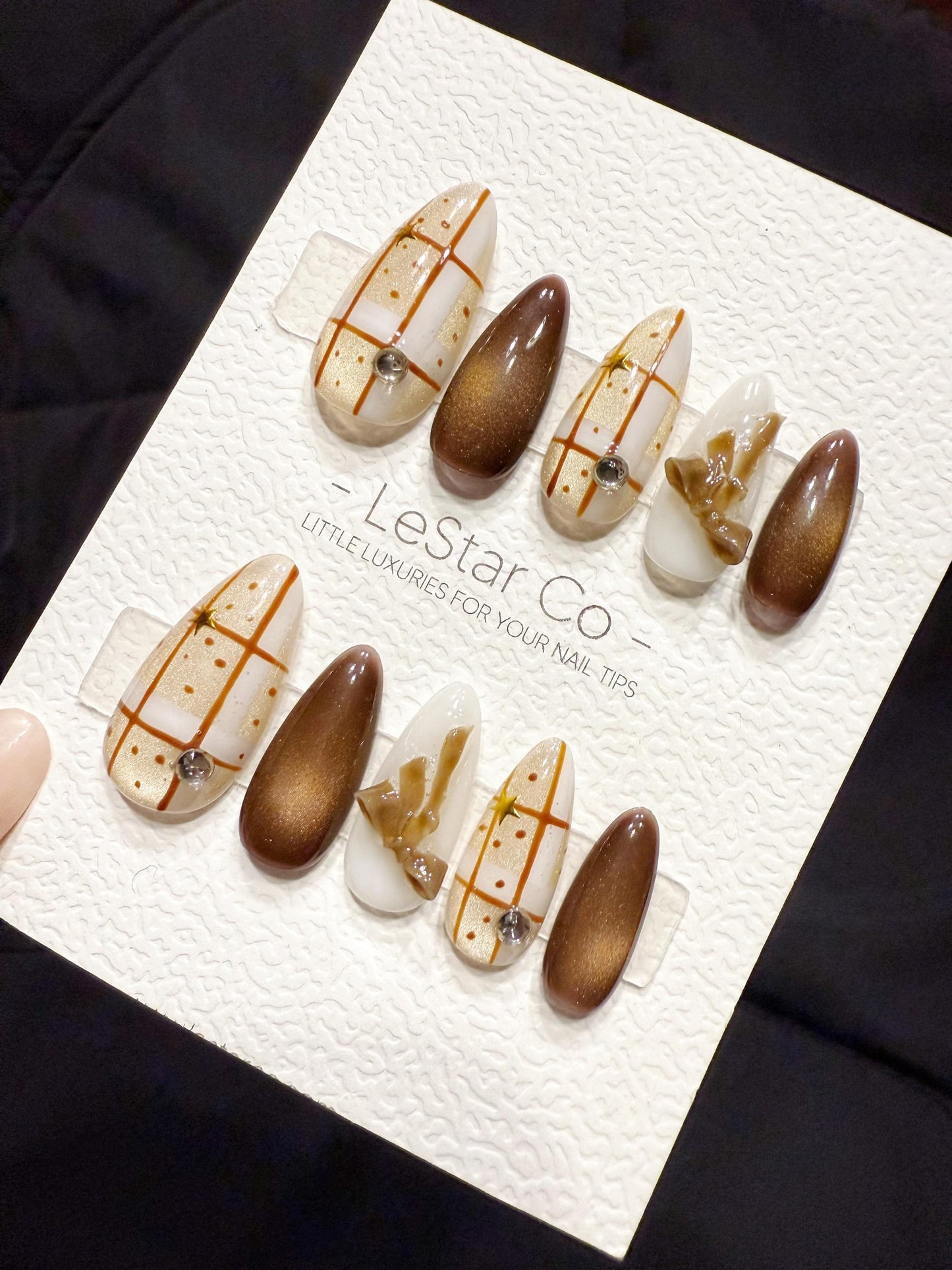 Reusable Brown Aura Chic | Handmade Press On Gel Acrylic Nails | 4for3 Timed Offer