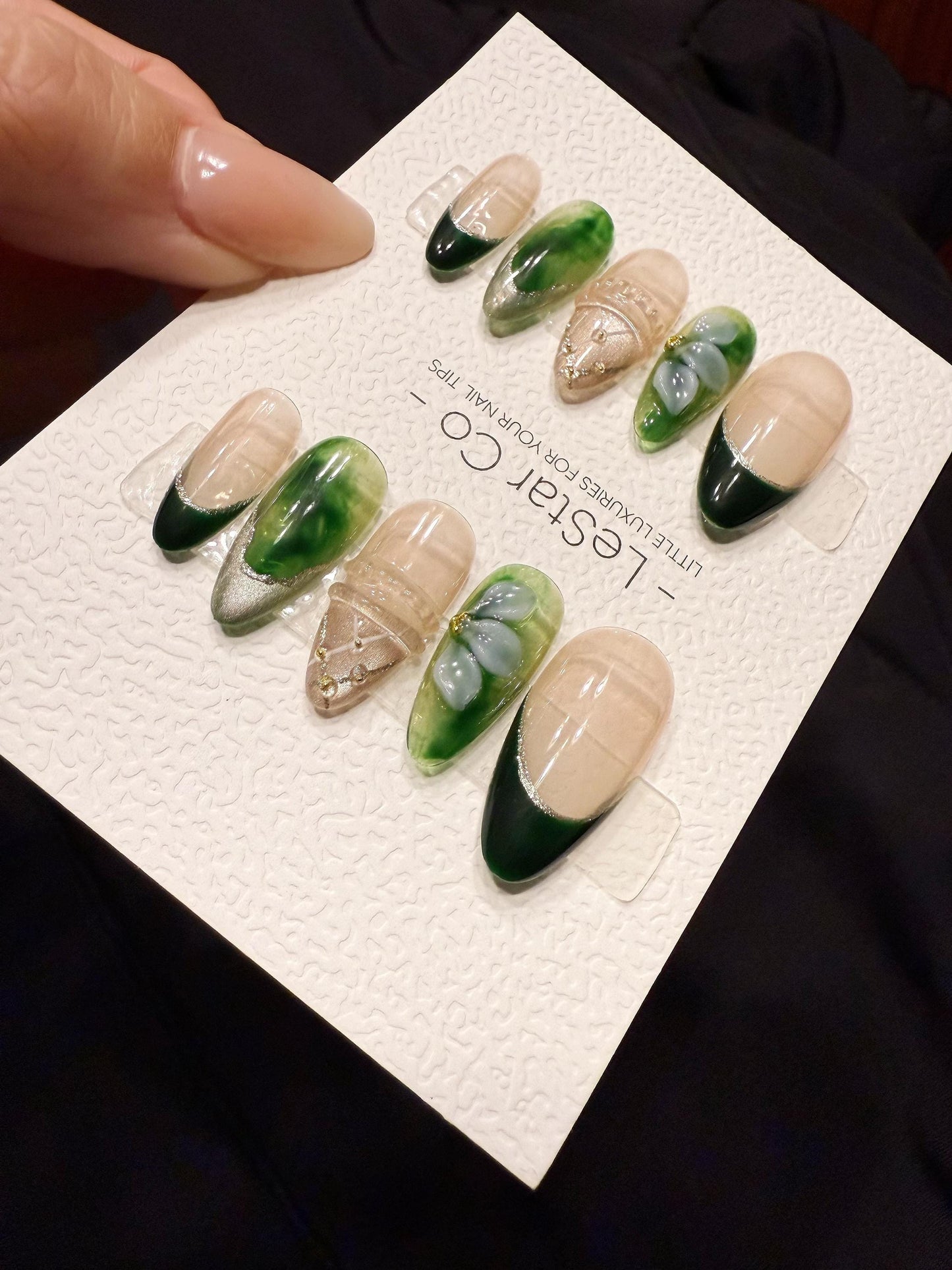 Reusable Emerald Jelly Garden | Handmade Press On Gel Acrylic Nails | 4for3 Timed Offer