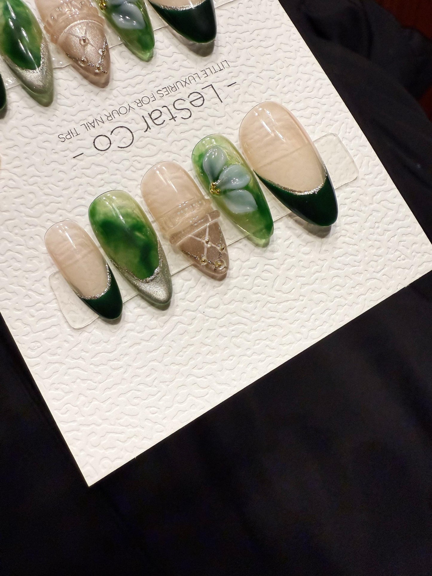 Reusable Emerald Jelly Garden | Handmade Press On Gel Acrylic Nails | 4for3 Timed Offer
