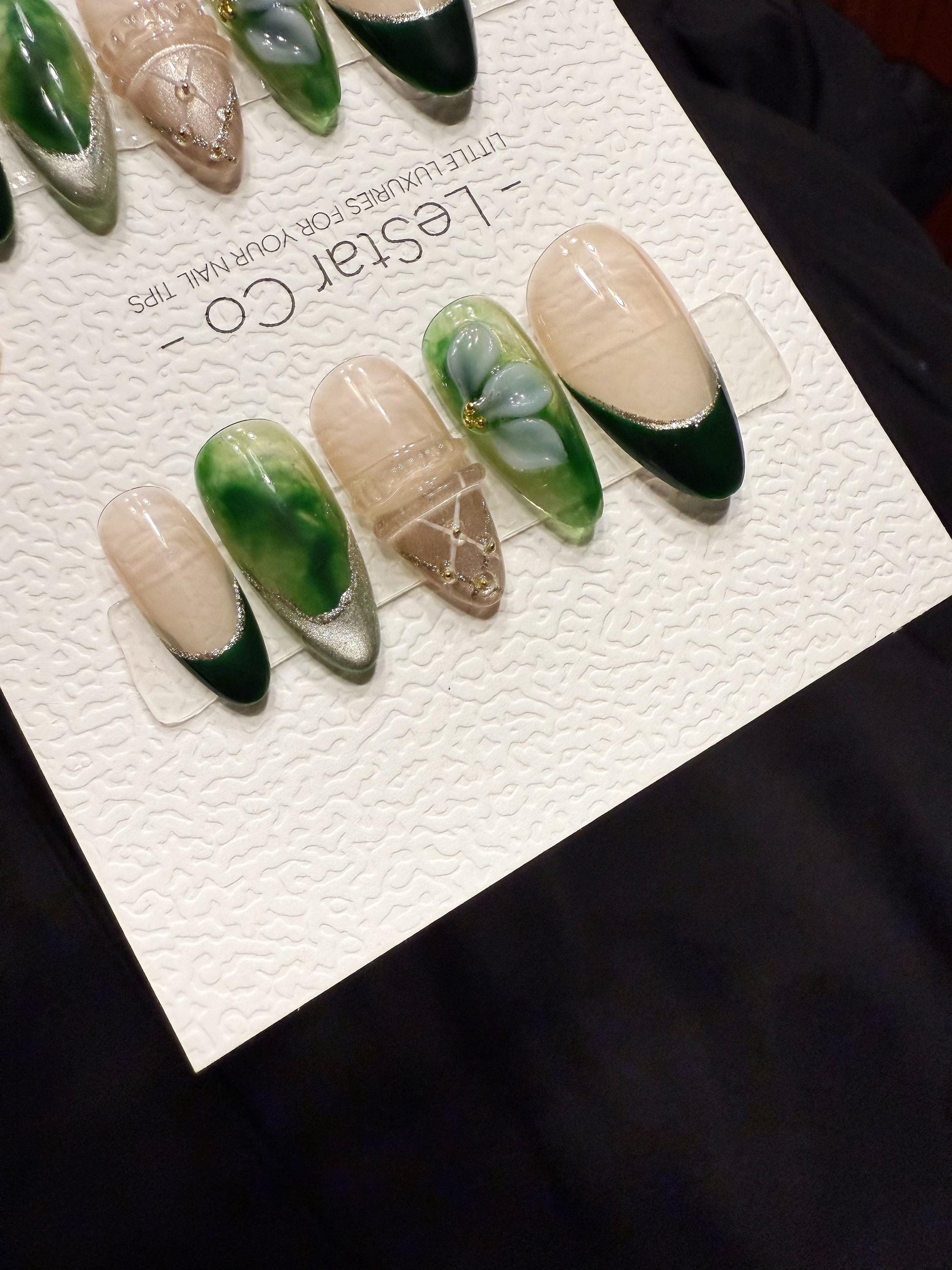 Reusable Emerald Jelly Garden | Handmade Press On Gel Acrylic Nails | 4for3 Timed Offer