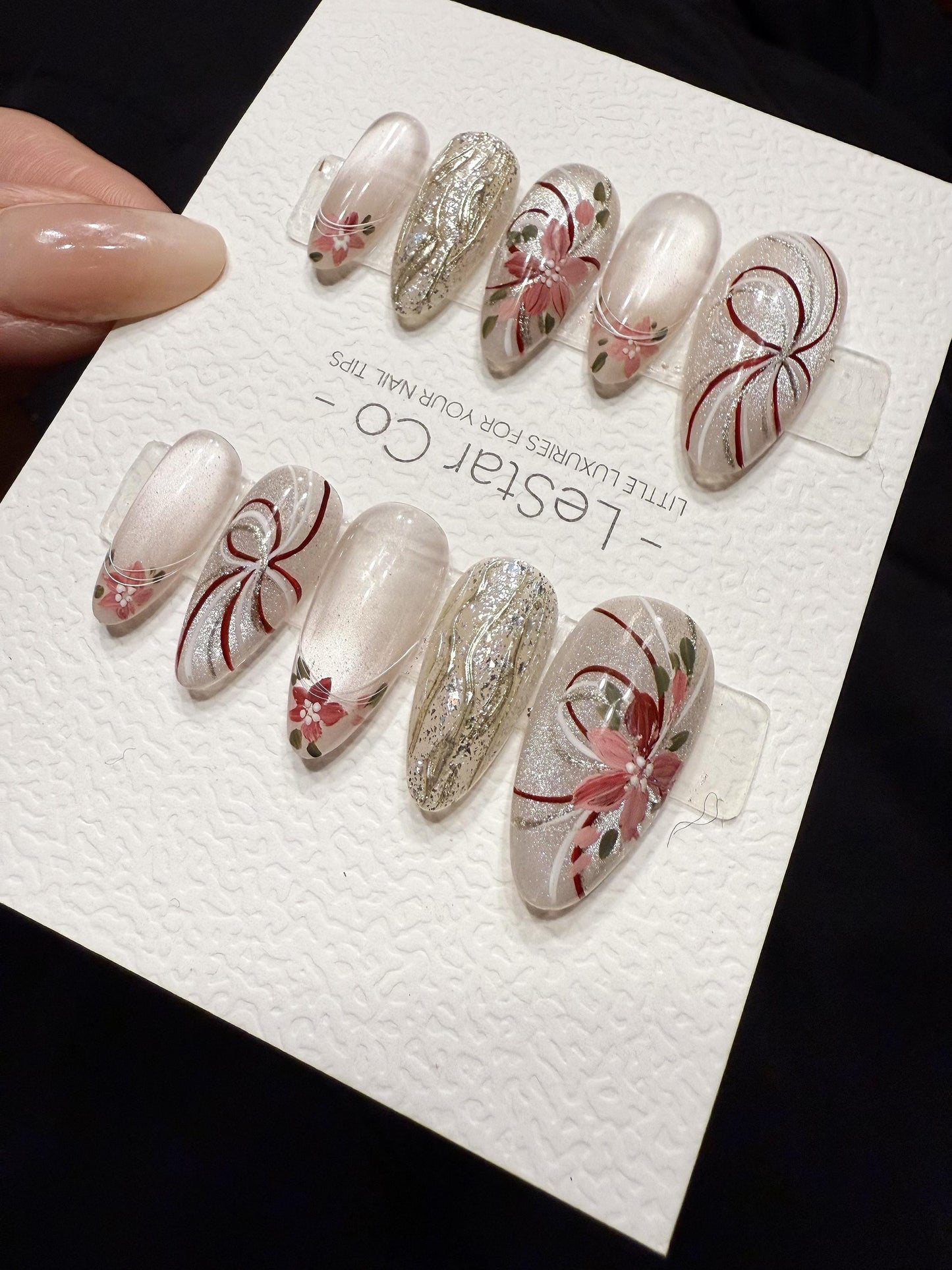 Reusable Petal Ribbon | Handmade Press On Gel Acrylic Nails | 4for3 Timed Offer