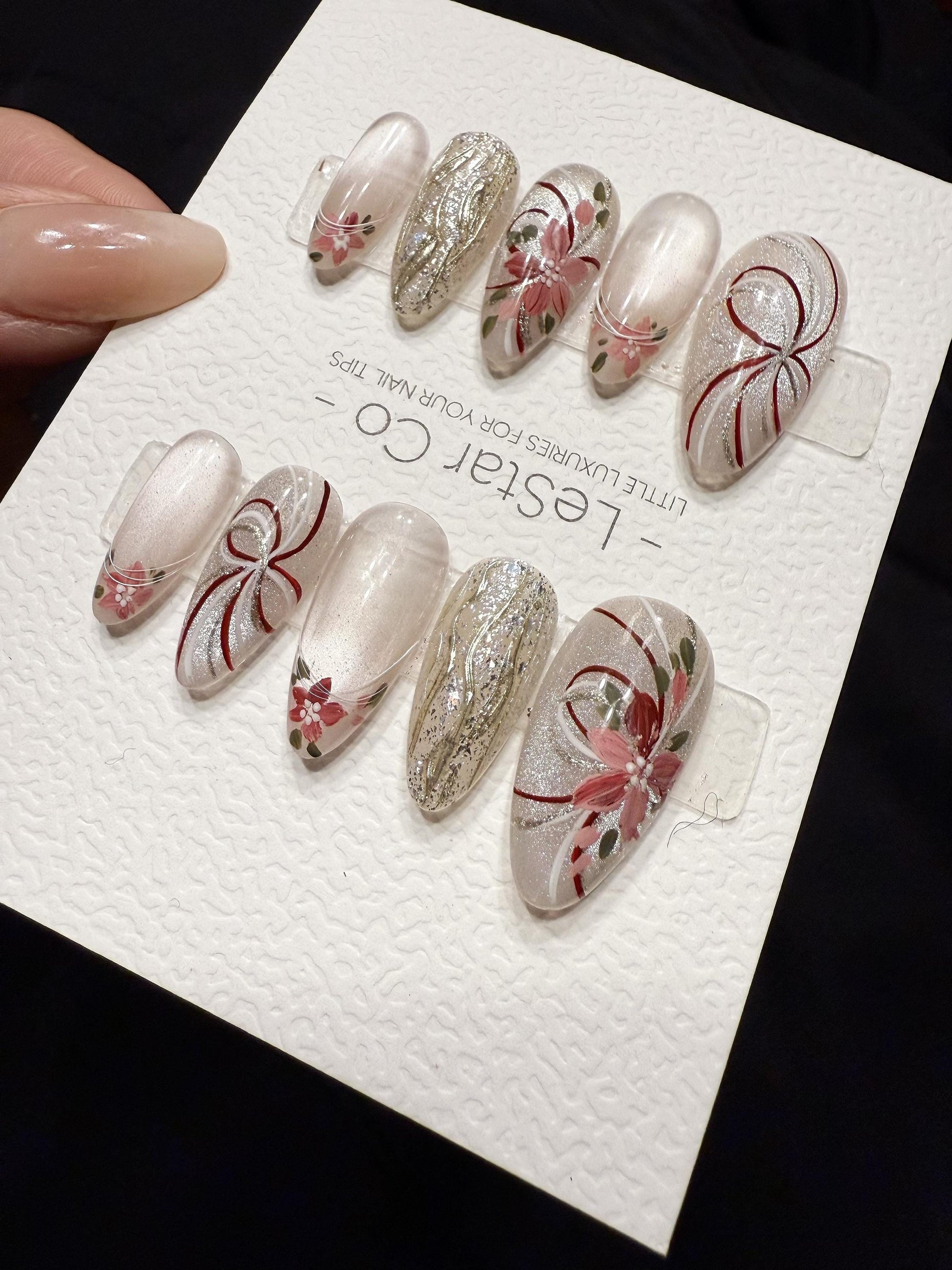 Reusable Petal Ribbon | Handmade Press On Gel Acrylic Nails | 4for3 Timed Offer