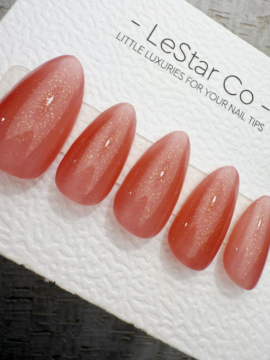 Reusable Sunset Peach Dust | Handmade Press On Gel Acrylic Nails | 4for3 Timed Offer