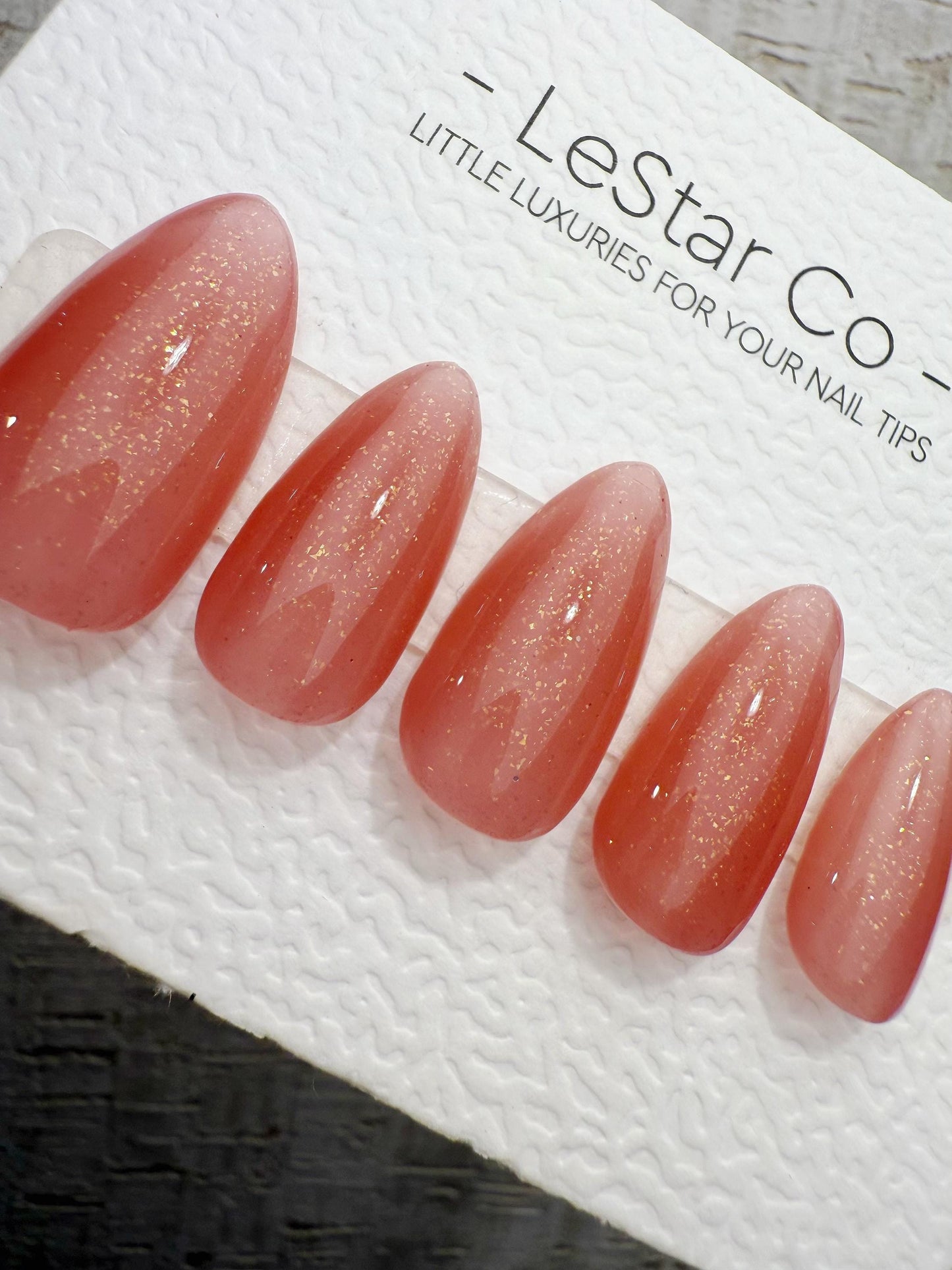 Reusable Sunset Peach Dust | Handmade Press On Gel Acrylic Nails | 4for3 Timed Offer