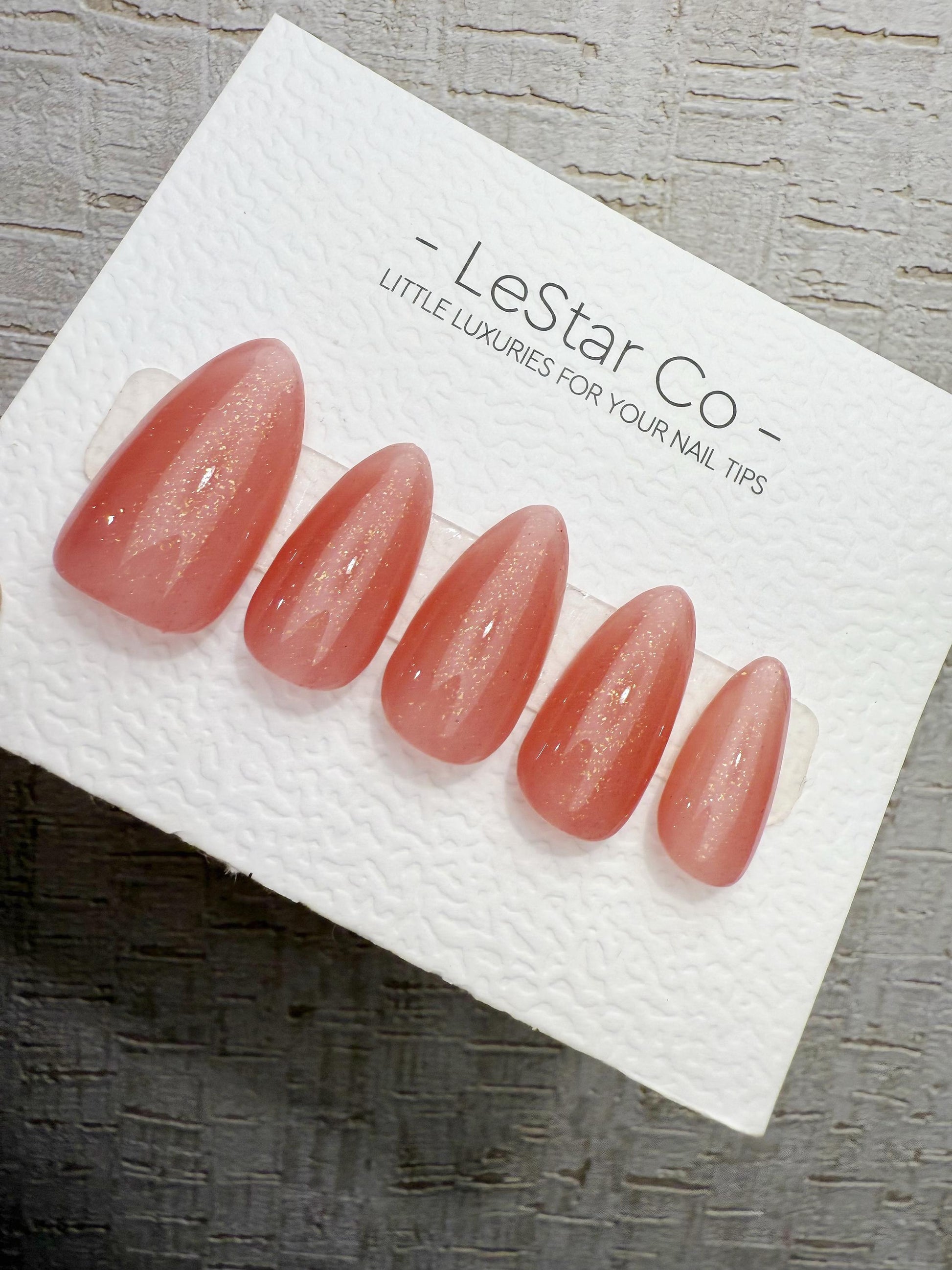 Reusable Sunset Peach Dust | Handmade Press On Gel Acrylic Nails | 4for3 Timed Offer