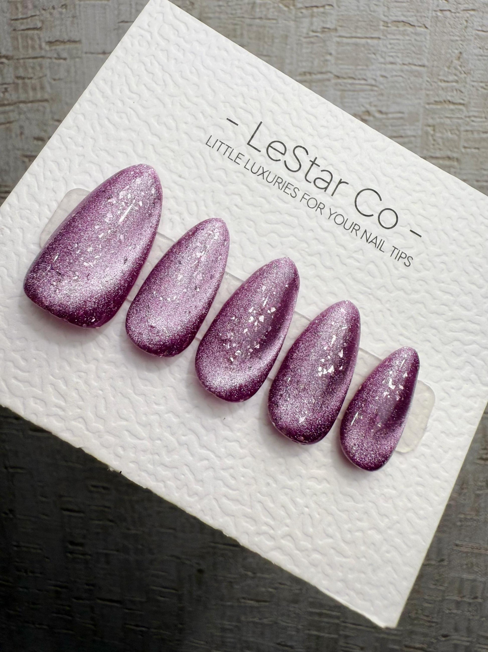 Reusable Plum Galaxy Glow | Handmade Press On Gel Acrylic Nails | 4for3 Timed Offer