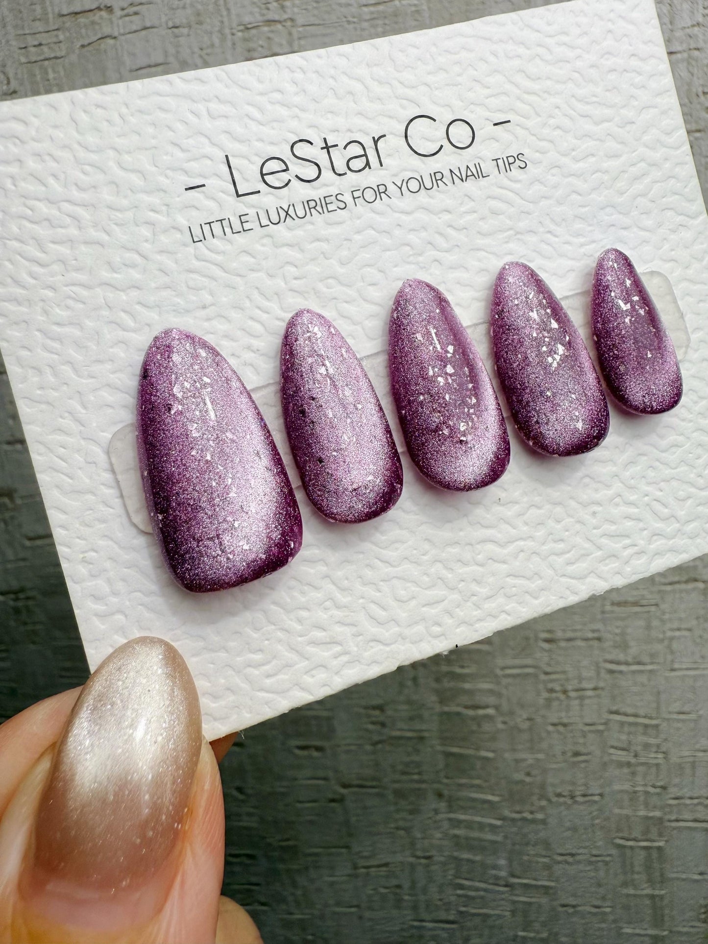 Reusable Plum Galaxy Glow | Handmade Press On Gel Acrylic Nails | 4for3 Timed Offer
