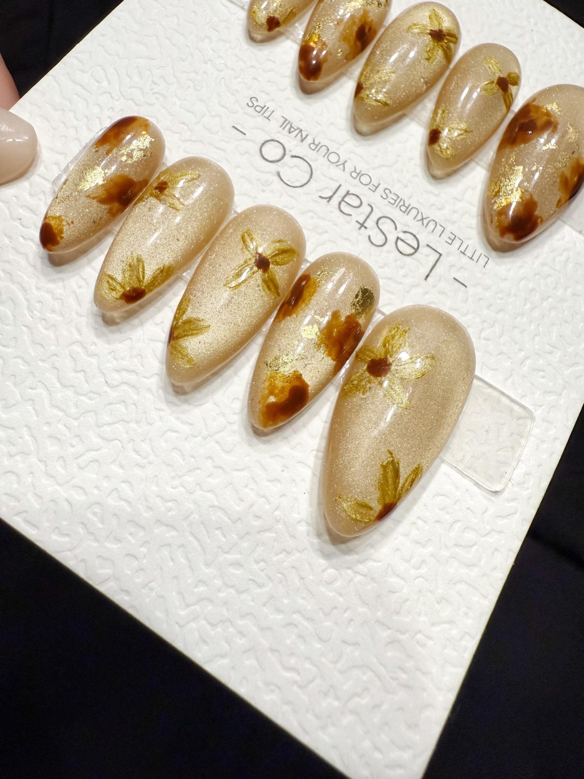 Reusable Golden Petal Drifts | Handmade Press On Gel Acrylic Nails | 4for3 Timed Offer