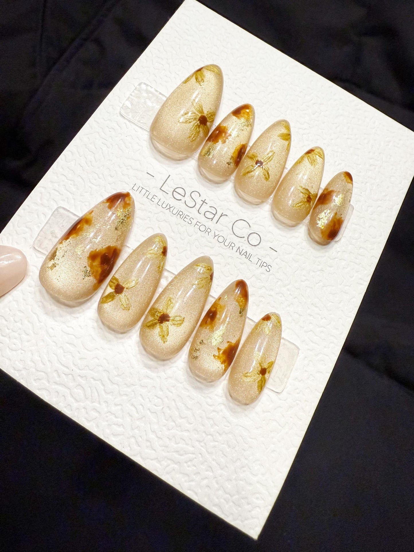 Reusable Golden Petal Drifts | Handmade Press On Gel Acrylic Nails | 4for3 Timed Offer