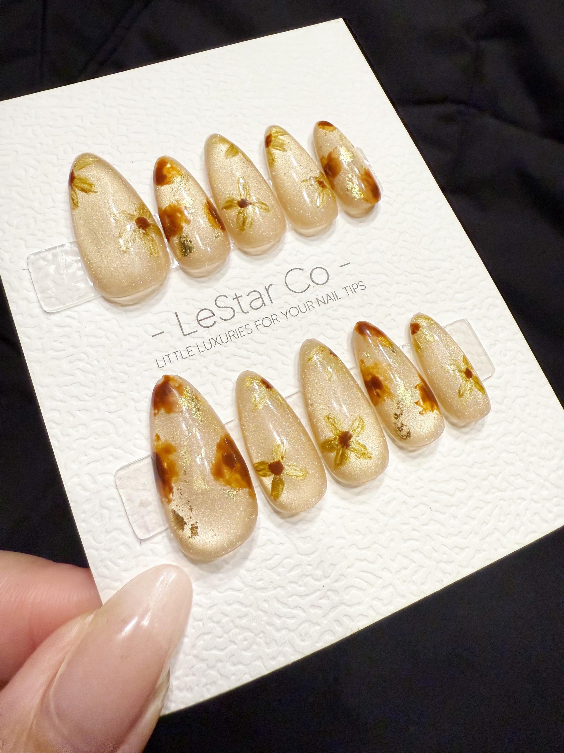 Reusable Golden Petal Drifts | Handmade Press On Gel Acrylic Nails | 4for3 Timed Offer