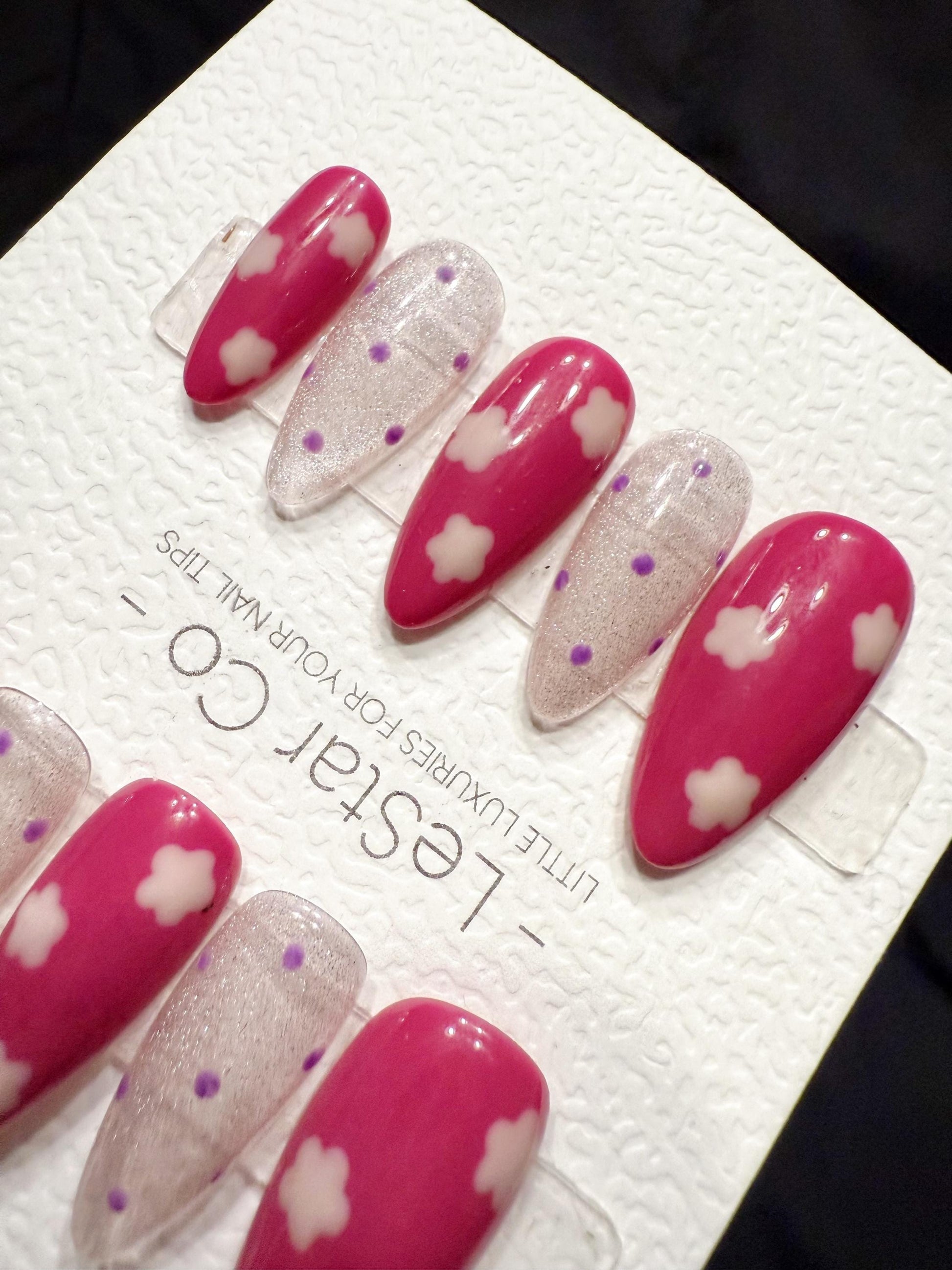 Reusable Pink Candy Bloom | Handmade Press On Gel Acrylic Nails | 4for3 Timed Offer