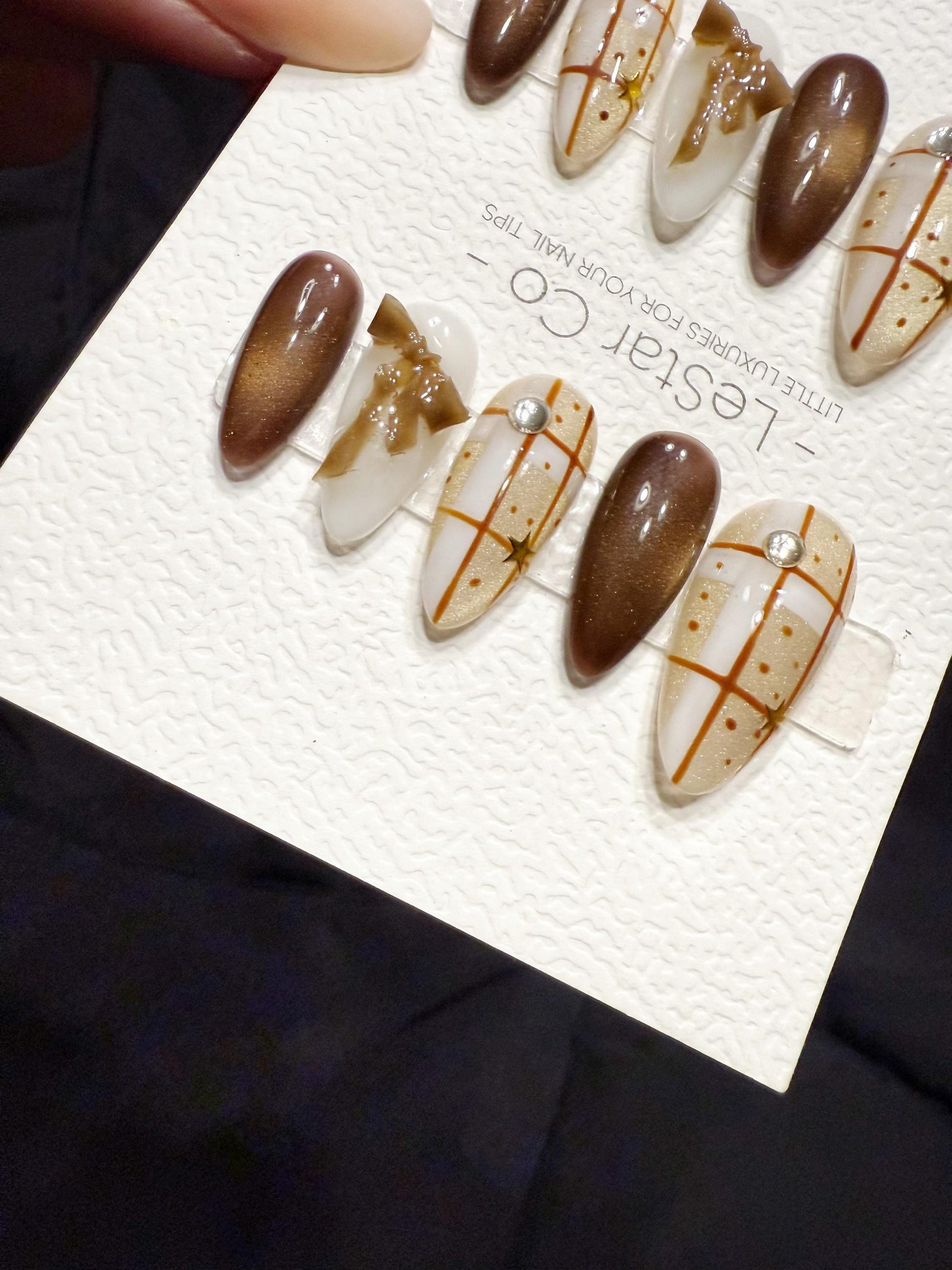 Reusable Brown Aura Chic | Handmade Press On Gel Acrylic Nails | 4for3 Timed Offer